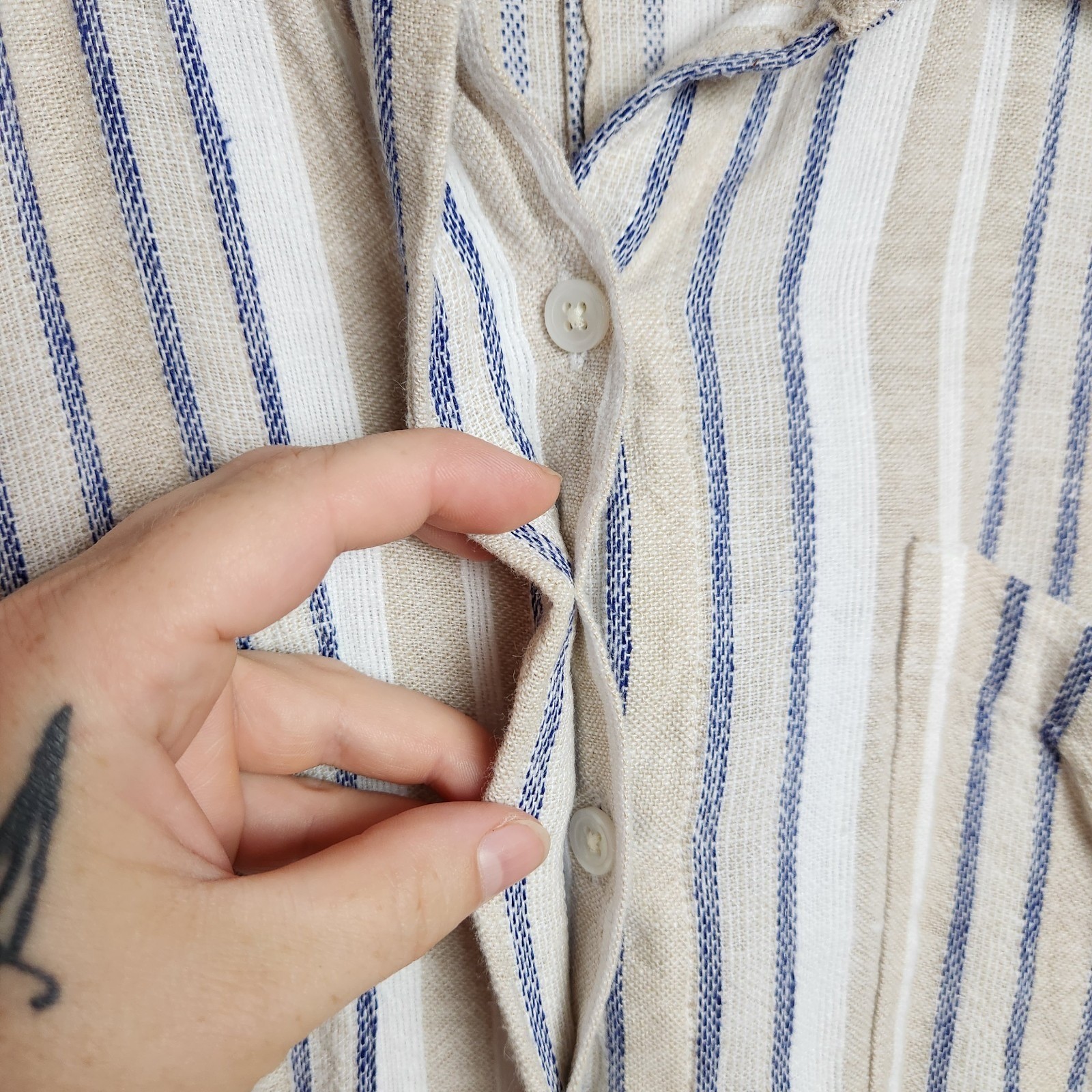 Banana Republic Linen Blend Striped Midi Shirt Dress Size M White Blue Nautical