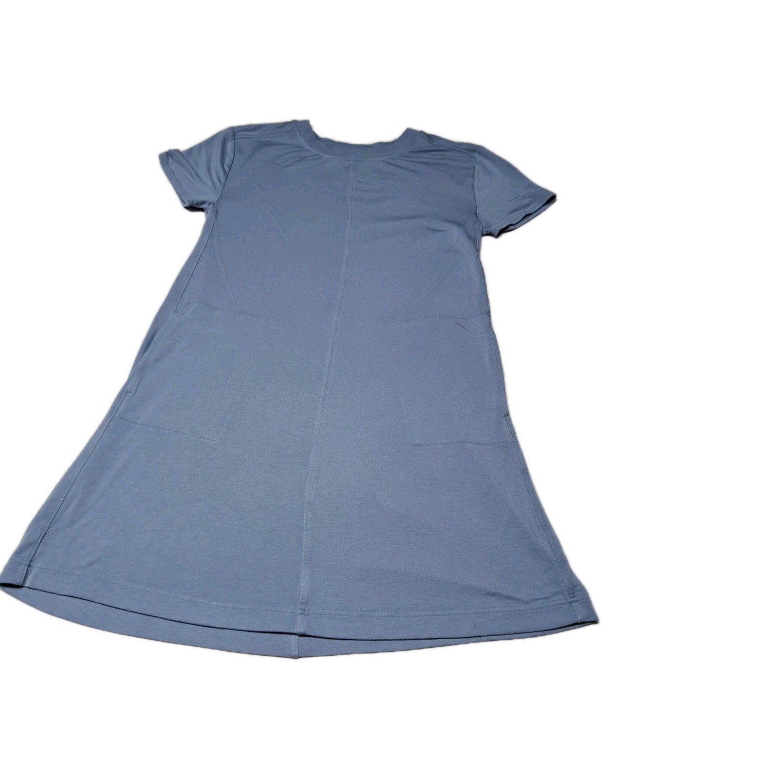 Women’s Blue Knit T-Shirt Dress Pockets Short Sleeve A-Line Casual Lounge Medium