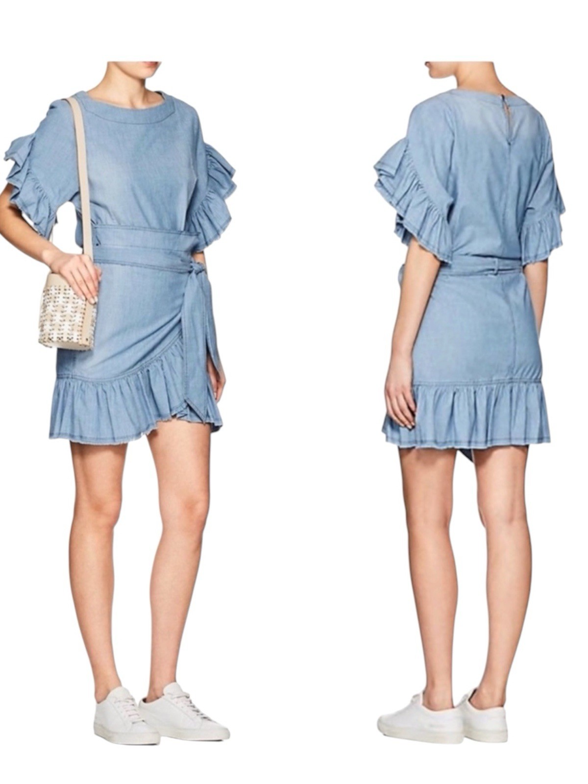 Isabel Marant Étoile Lelicia Chambray Ruffle Wrap Dress NWOT Size 36 / US 4 / S