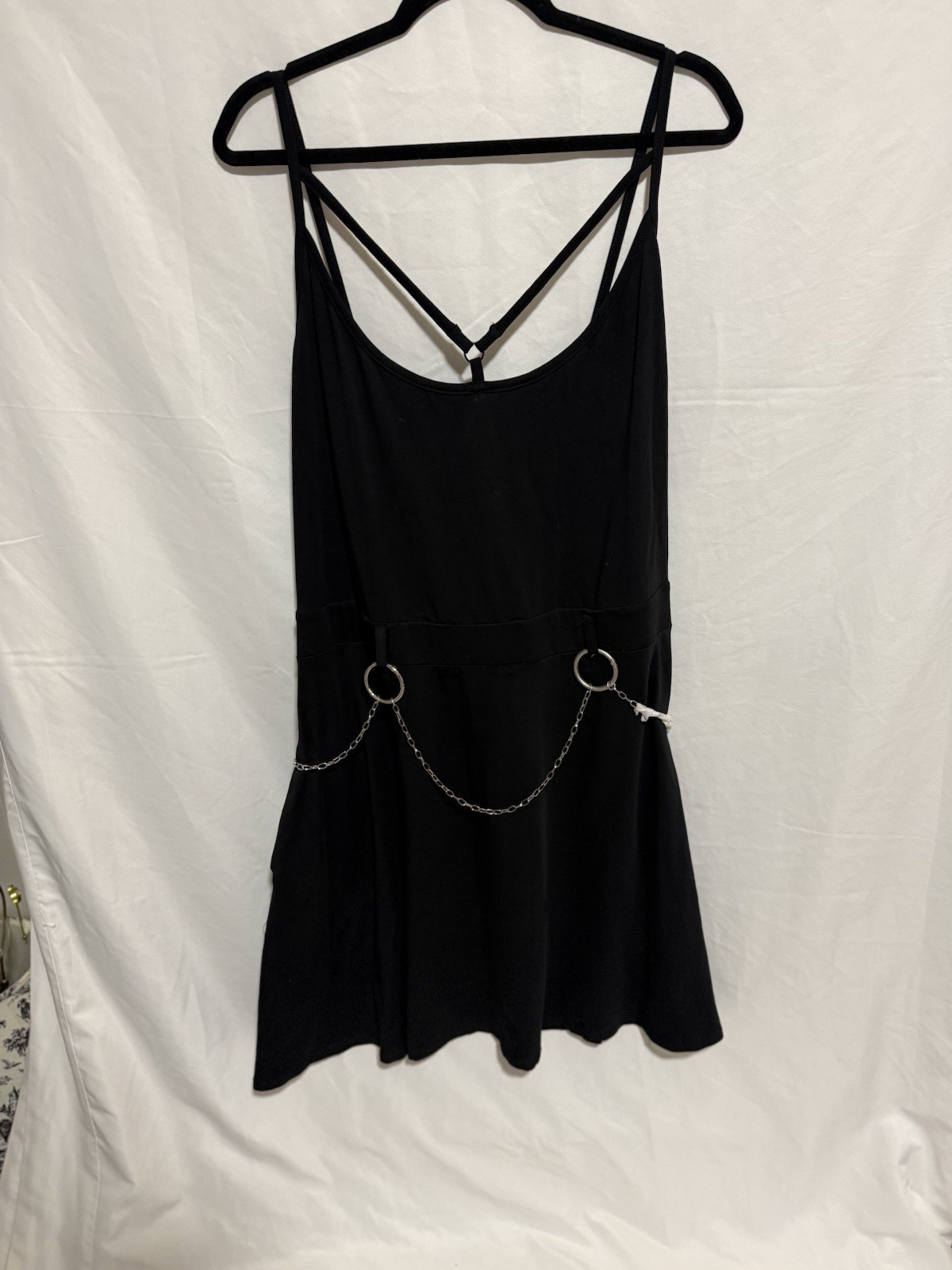 Hot Topic Black Skater Dress Scoop Neck Strappy Sleeveless Chain Short 2