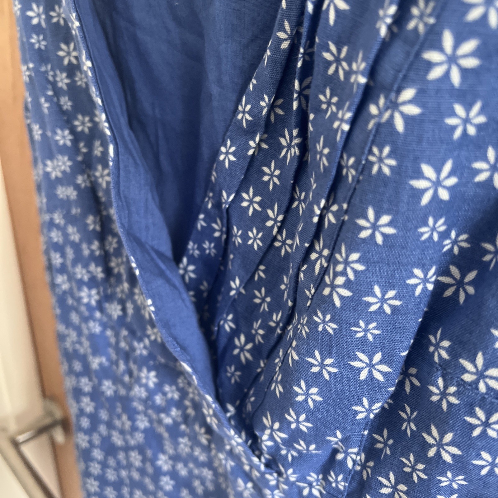 Per Una Dress UK 8 Blue White Floral Beaded Linen Cotton Blend Pockets Summer