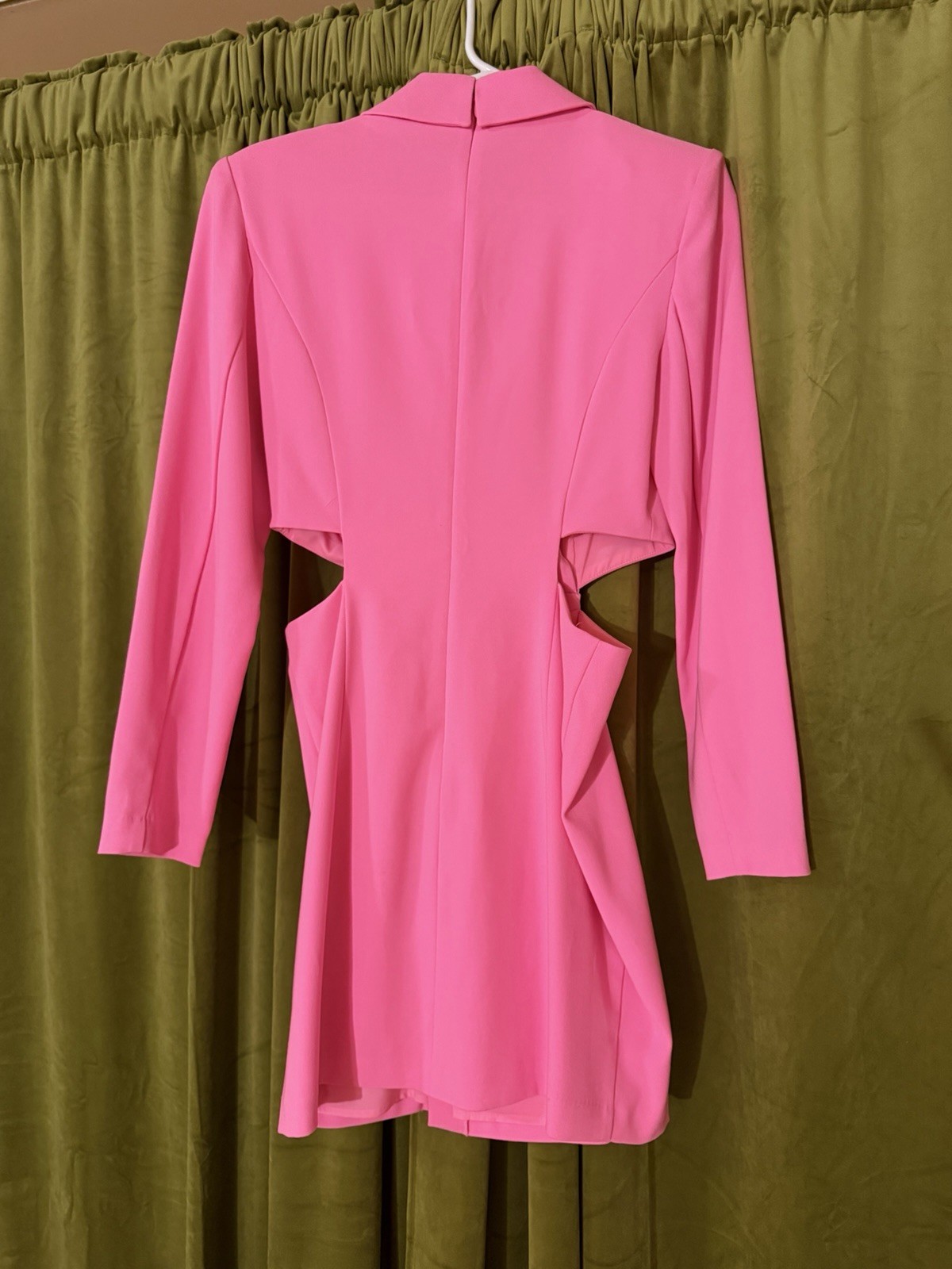 Express Pink Solid Mini Sheath Dress Collared Long Sleeve Cut-Out Zip Size S