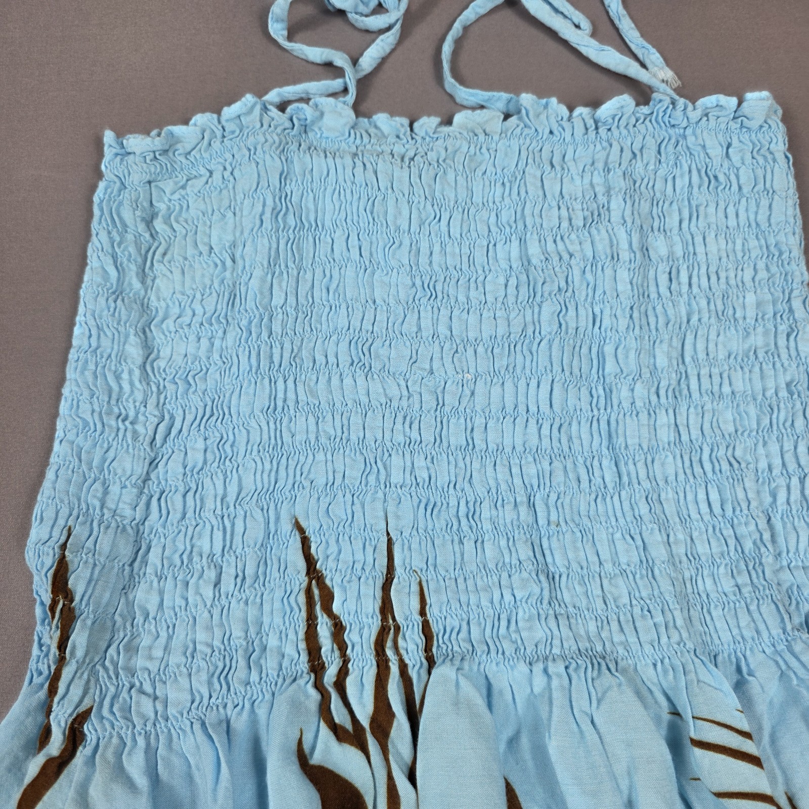 Y2K Hibiscus Collection Hawaii Spaghetti Strap SunDress Teal Brown NO SIZE XS?
