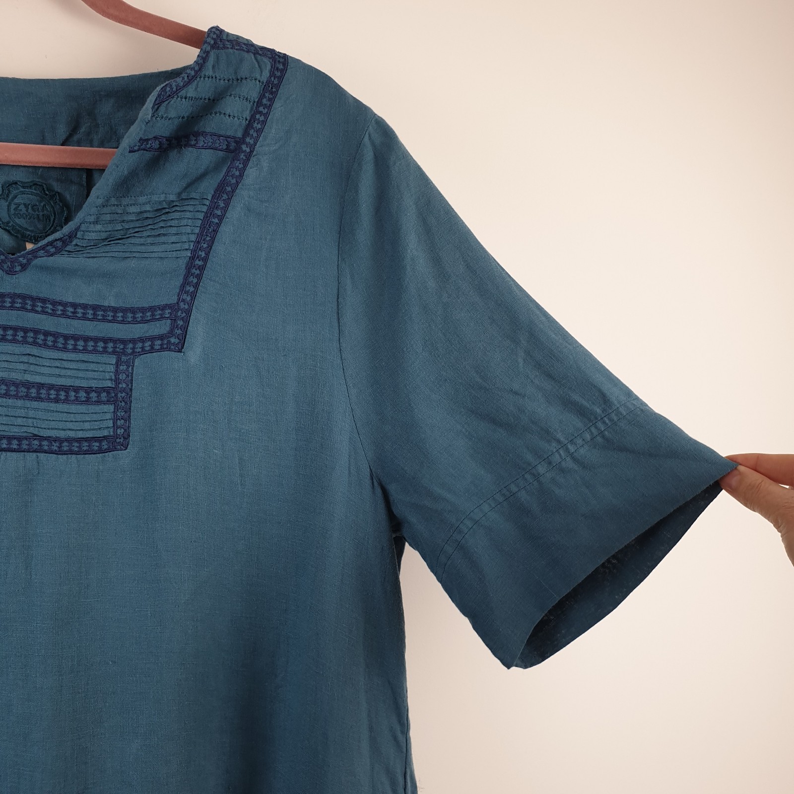 Zyga Lin Laundry Linen Smock Dress Size 42 Fit UK 14 Isadora Embroidery Relaxed