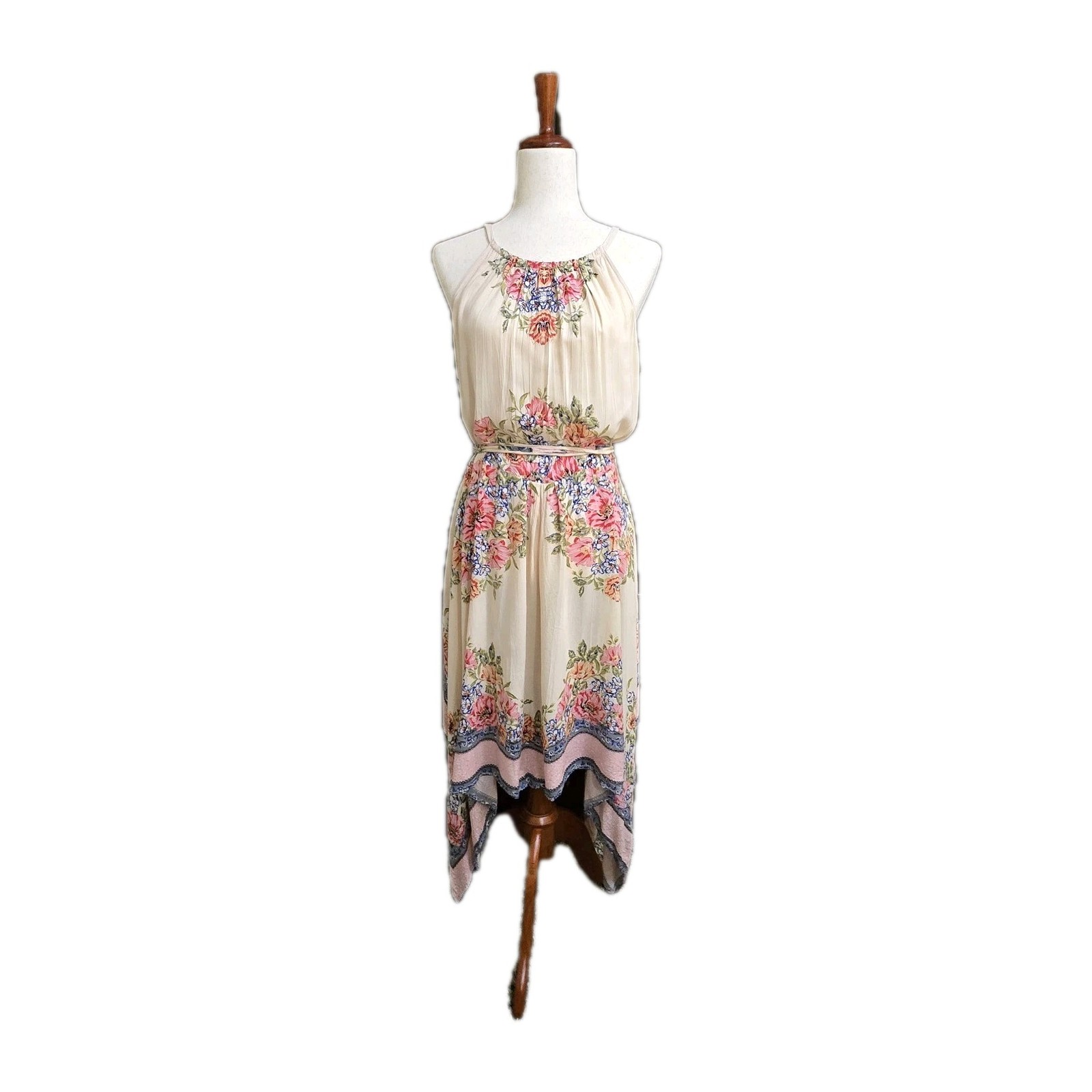 Nostalgia Vtg Halter Dress Midi Bandana Cut Floral Cottagecore Fairy Boho XL
