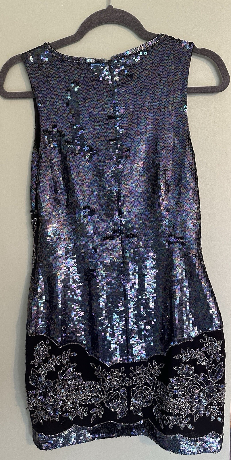 Needle & Thread Black Silver Sequin Beaded Lace Mini Sleeveless Dress US 6