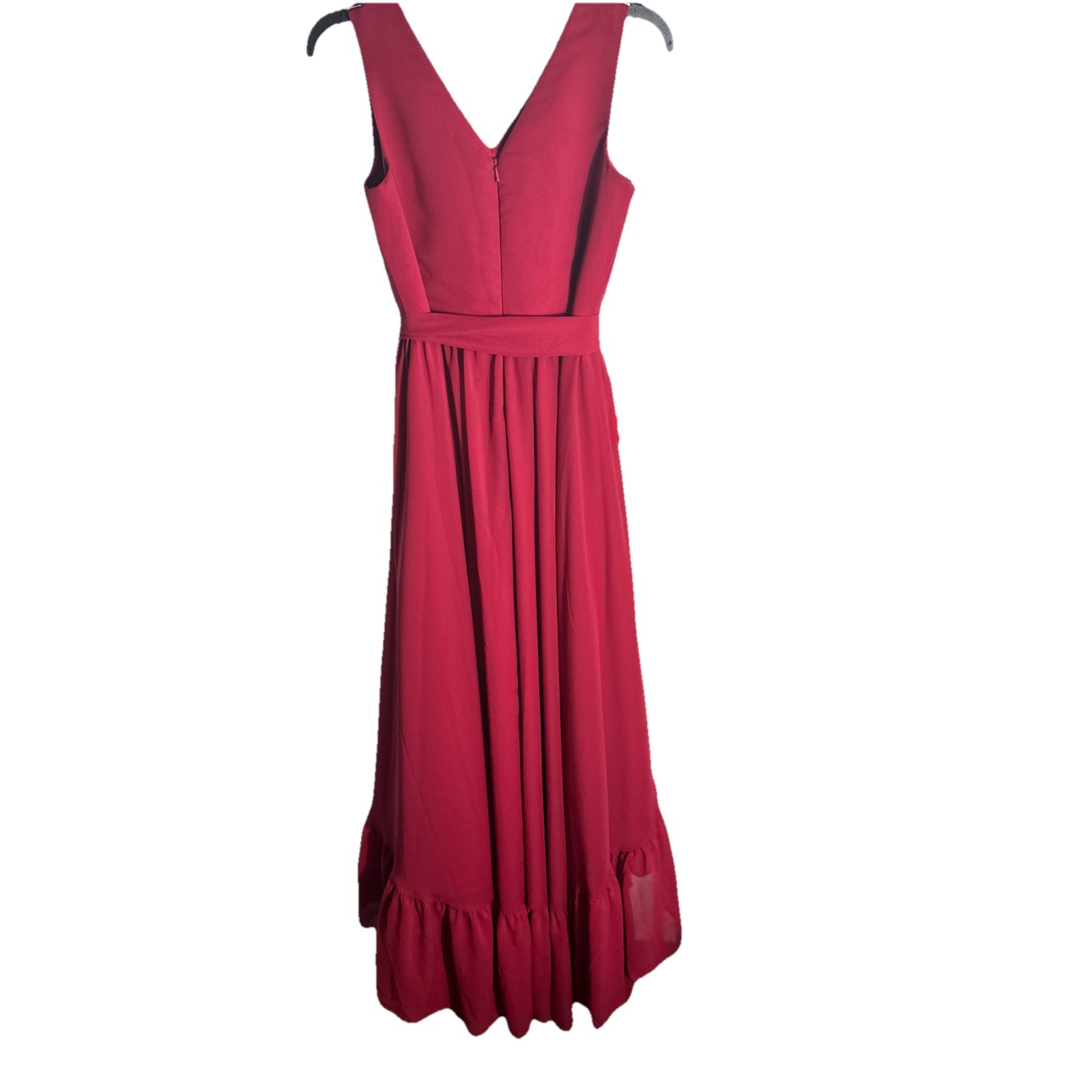 JJ House Junior12 Burgundy High Low Ruffle Gown Bust 30 In. Waist 28 In NWT