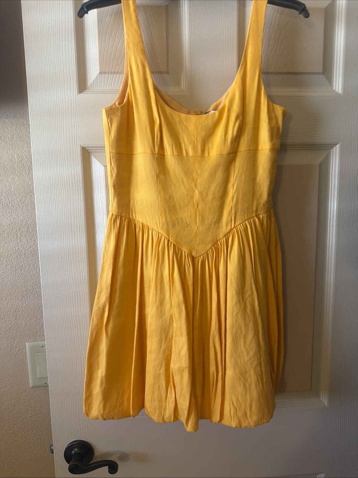 By Gianni Bini Mustard Color Short Sleeve Linen Dress With Bubble Hem