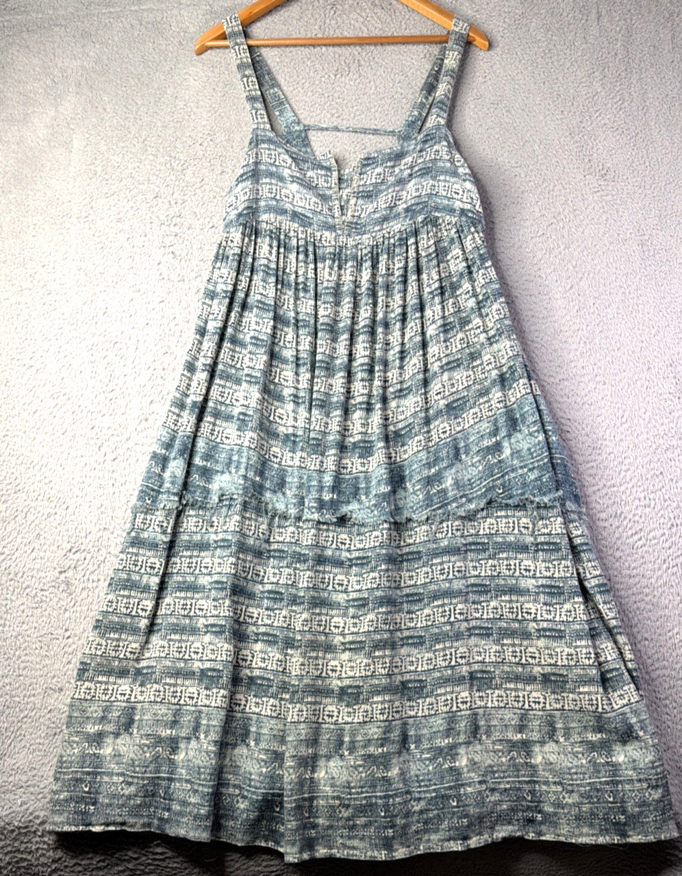 Free People Dress Womens Medium Sac Magique Indigo Combo Print Midi W/Pockets