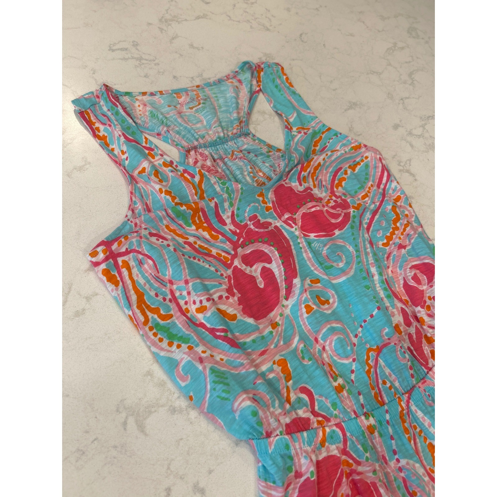 Lilly Pulitzer Jellyfish Jam Cotton Maxi Dress Blue Pink V-Neck Racerback Small