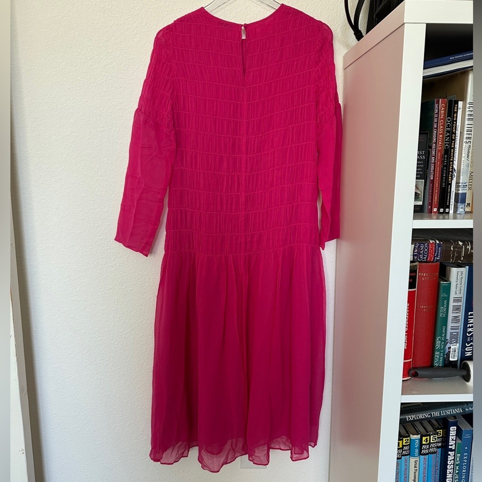 AYR The Something Special Silk Dress Pink Crinkle Flowy Smocked Ruched Sheer XS
