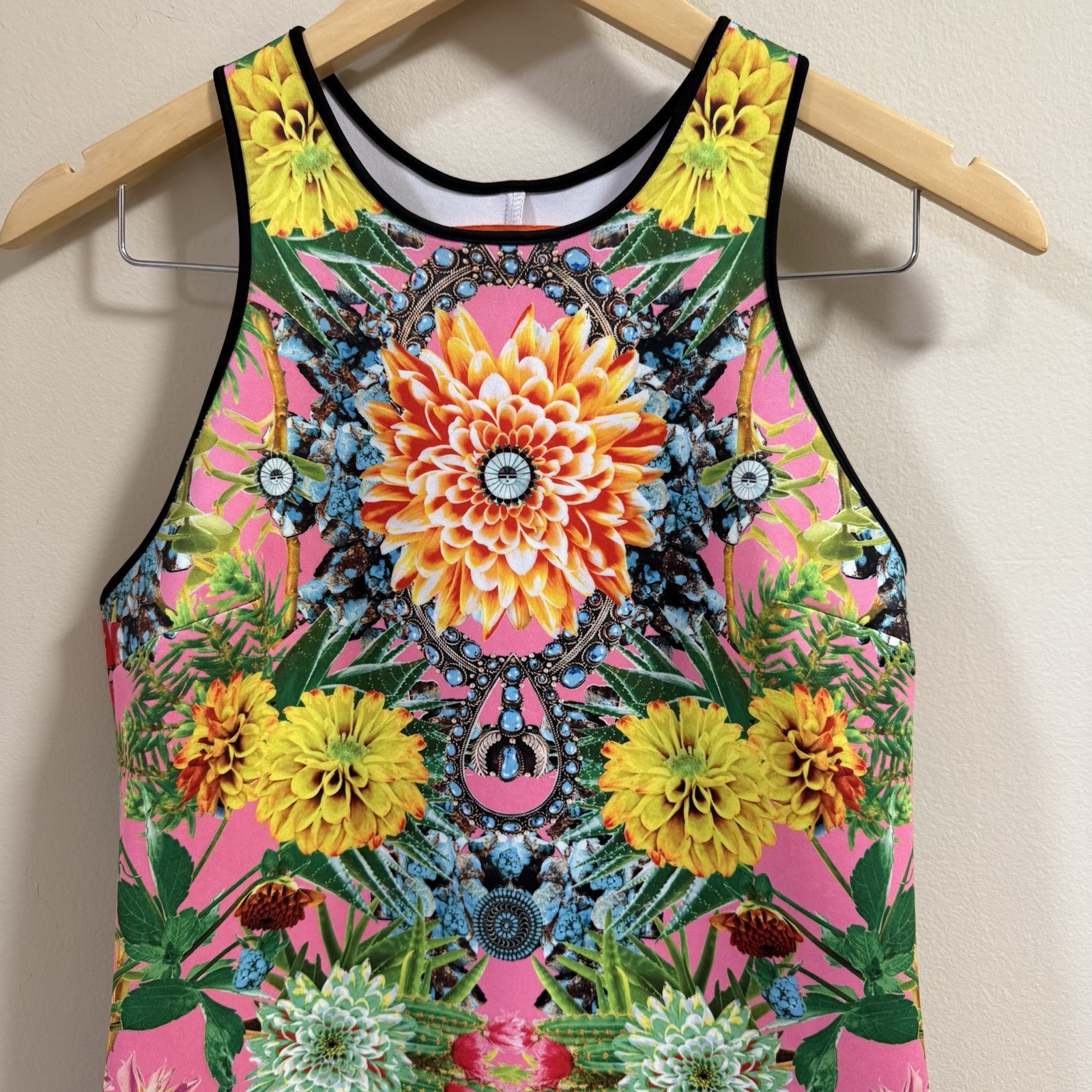 NWT CLOVER CANYON Large Turquoise Valley Digital Print Bodycon Mini Dress Flora