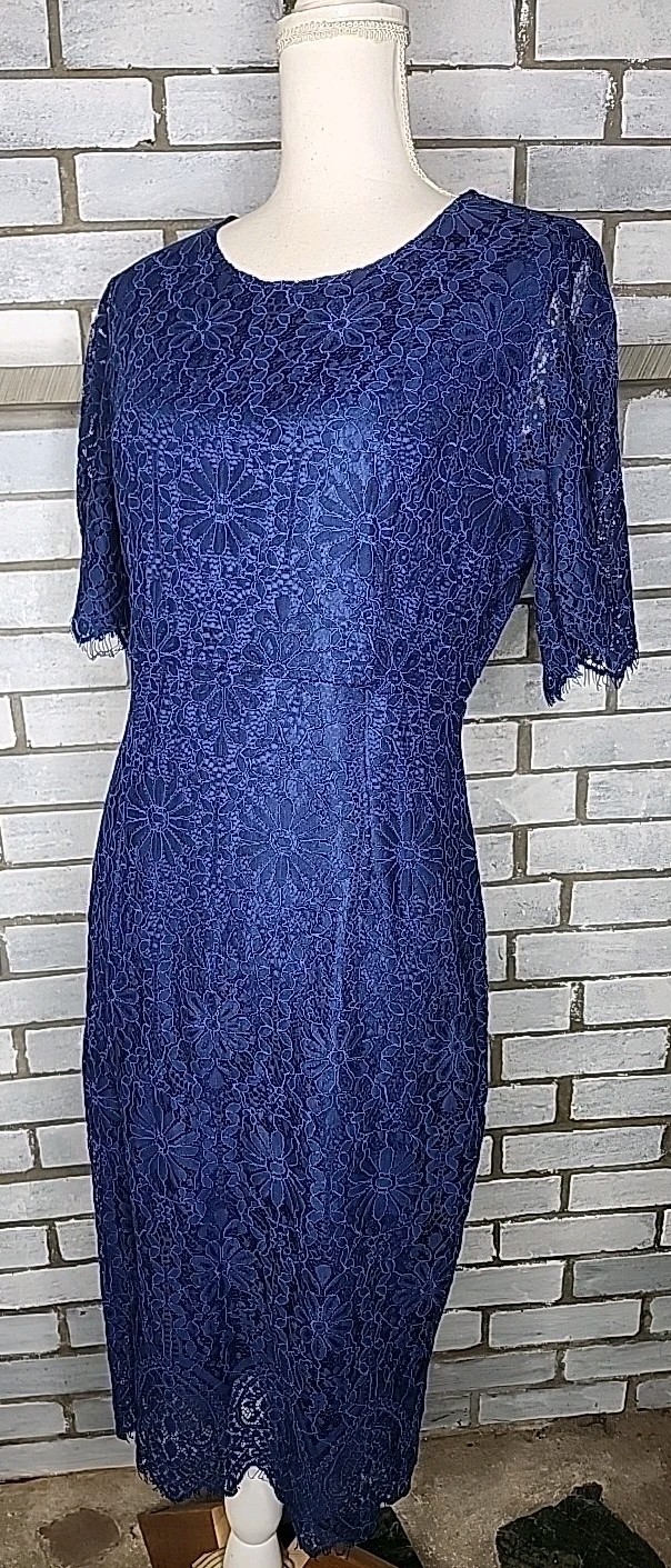 NWT Merokeety Women’s Short Sleeve Floral Lace Overlay Sheath Dress Large Blue