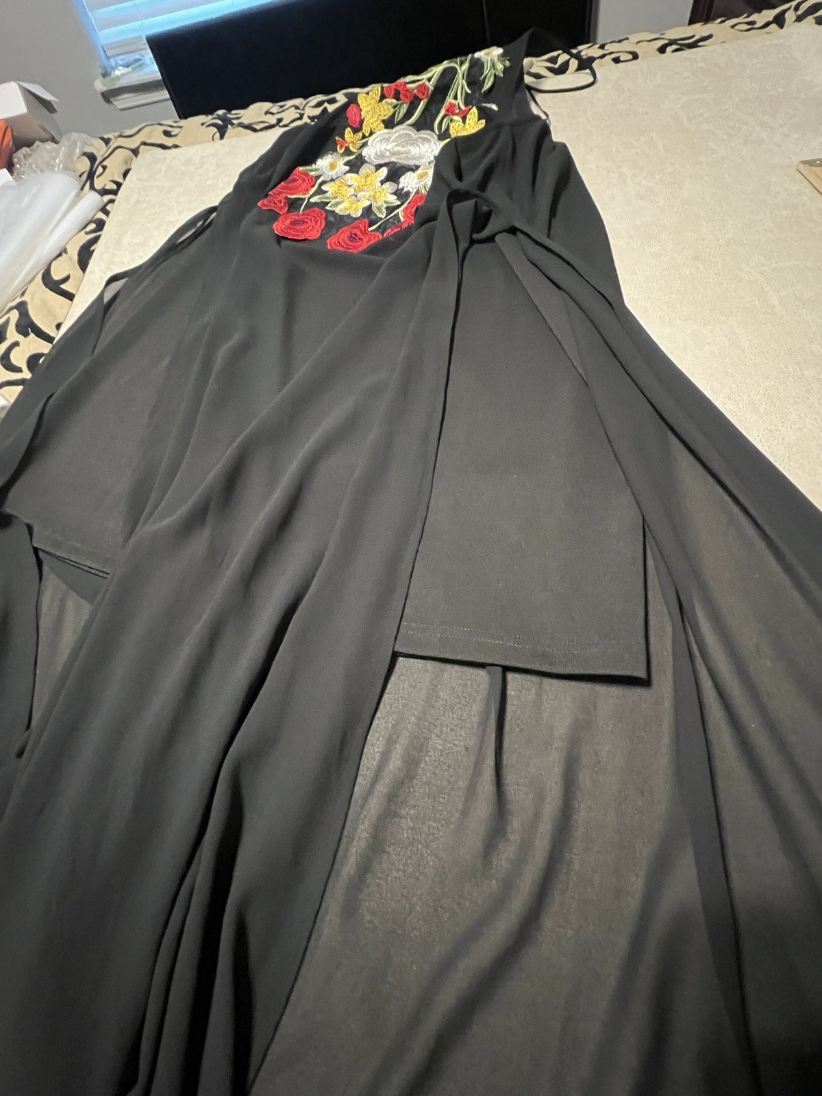 Gianni Bini NEW Short Black Dress w/Sheer Maxi Overlay. High Side Slits. Size S