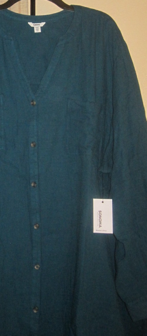 5X dress tier bottom button front roll tab sleeves soft Sonoma two pocket New