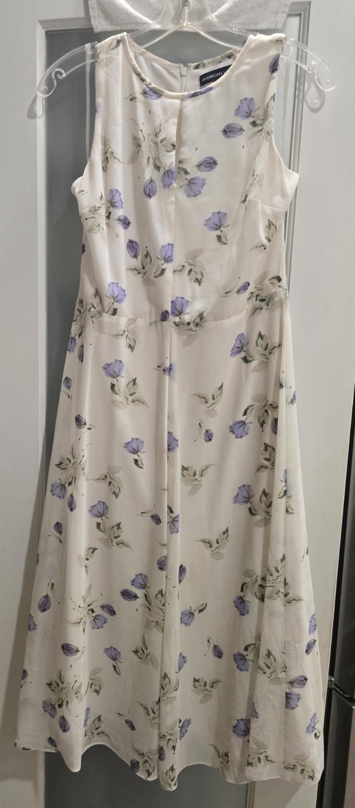 American Living Womens Ivory Lavender Floral Midi Sleeveless Dress, Fit &Flare 2