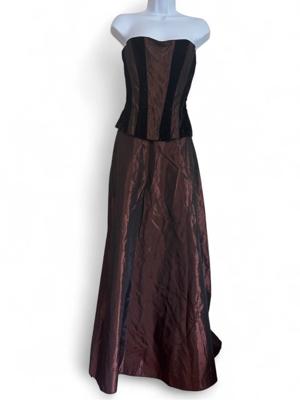 VTG Scott McClintock black/brown velvet sparkly corset top and maxi skirt Size 8