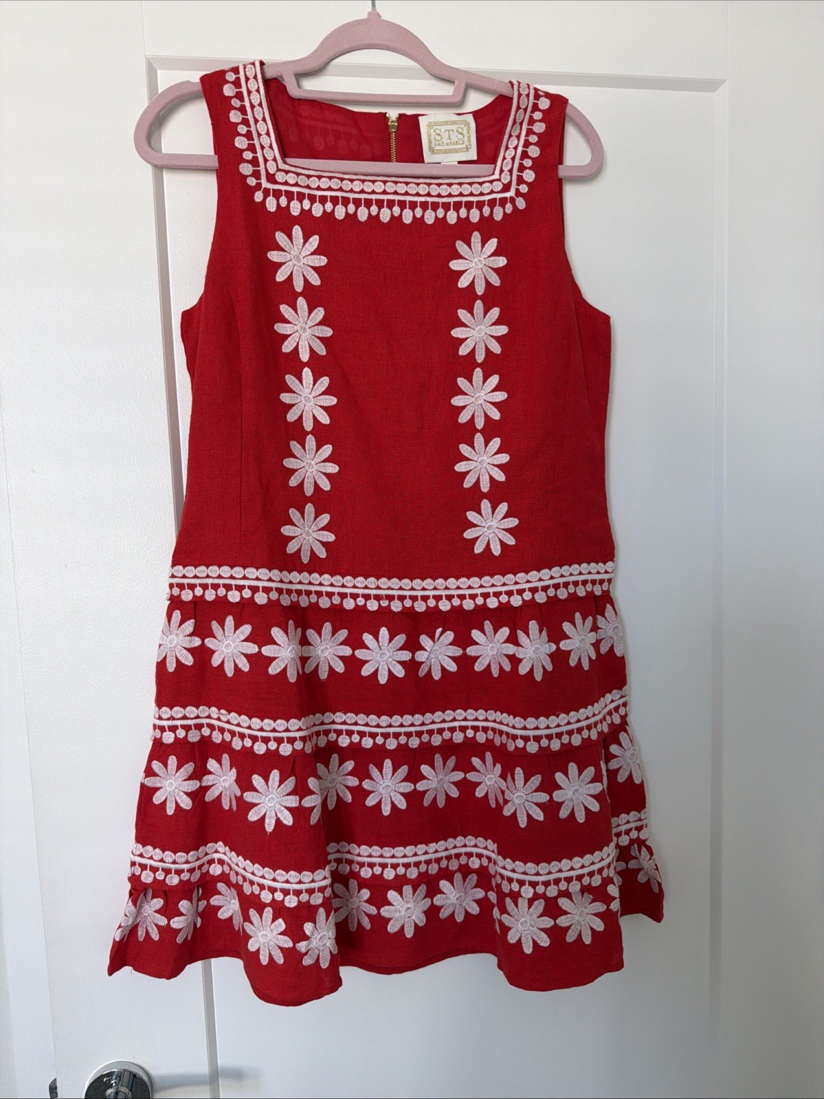 Sail to Sable Dress Tomato Embroidered Square Neck Dress