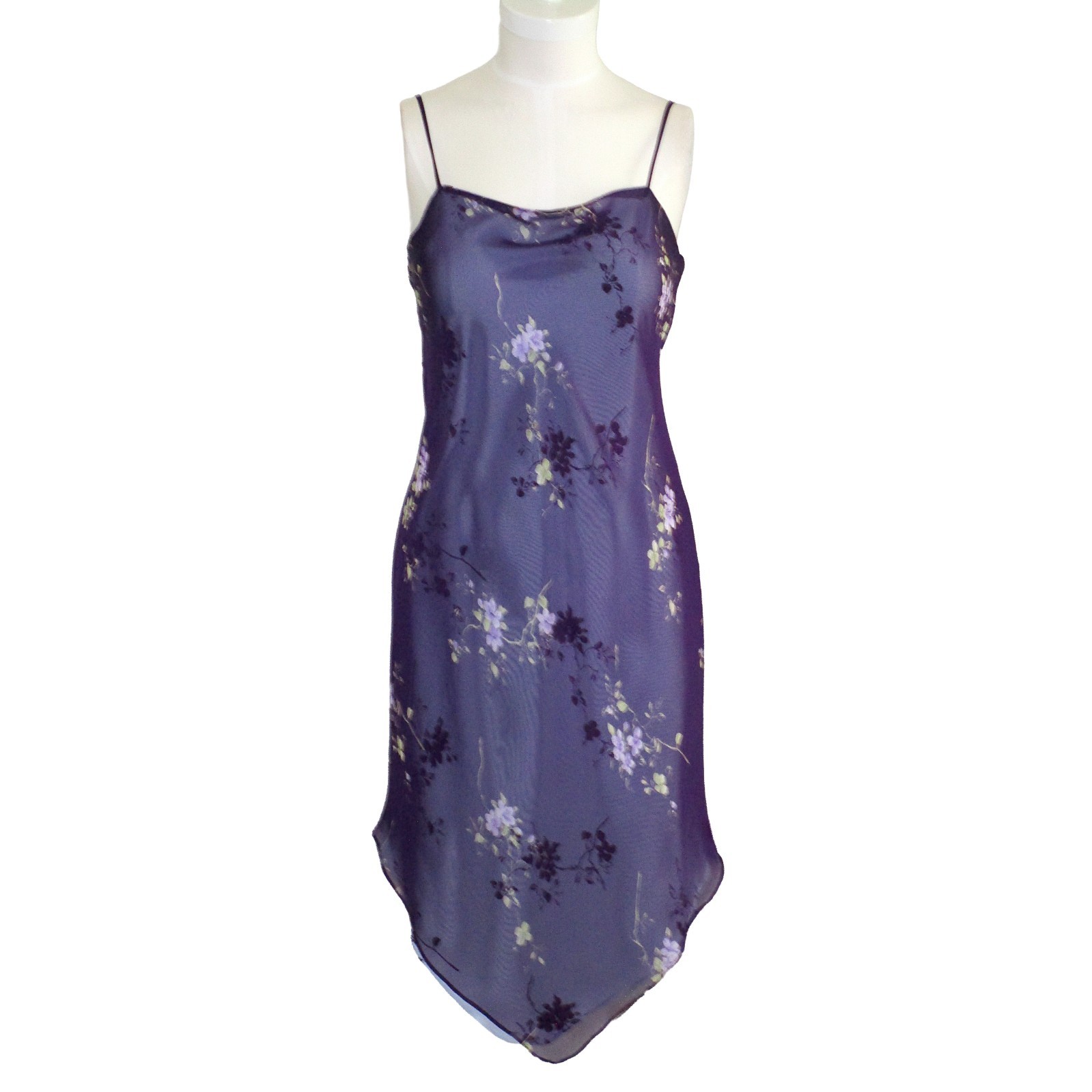 Vintage 90s Y2K Purple Floral Bias Dress Handkerchief Hem Whimsigoth Boho 5/6