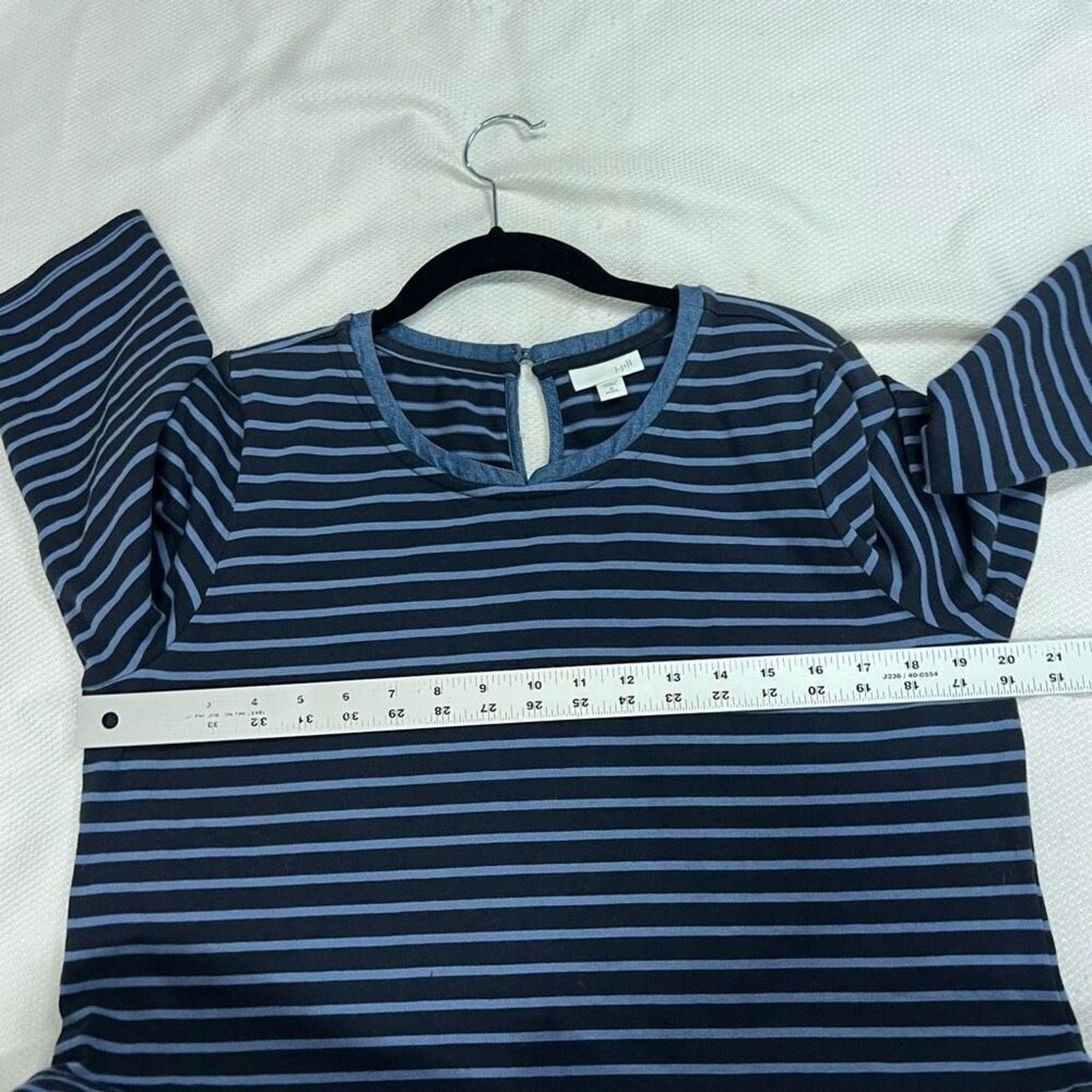 J. Jill Blue Striped Half Sleeve Shift Dress with Chambray Shirt Tail‎ MP Womens