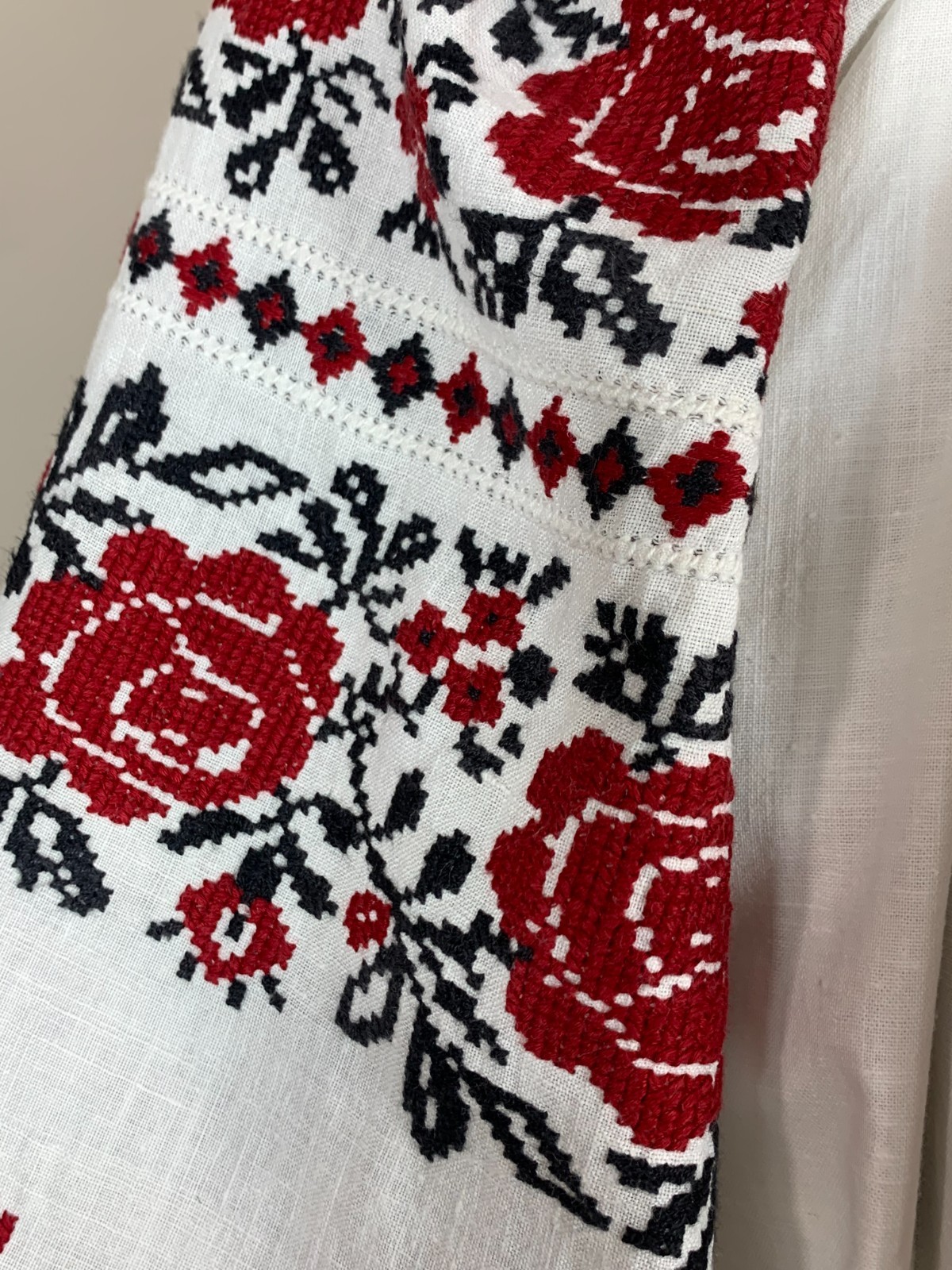 Vintage Ukrainian Embroidered Linen Vyshyvanka Dress Handmade Folk Shirt