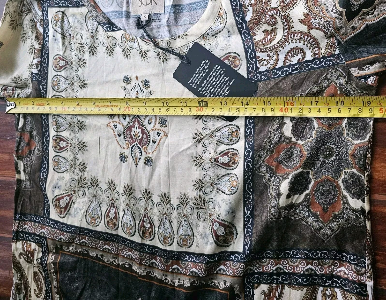 Chaser Women’s Boho Brown/Black/Paisley Pattern Cream Silky Dress SZ SM NWT