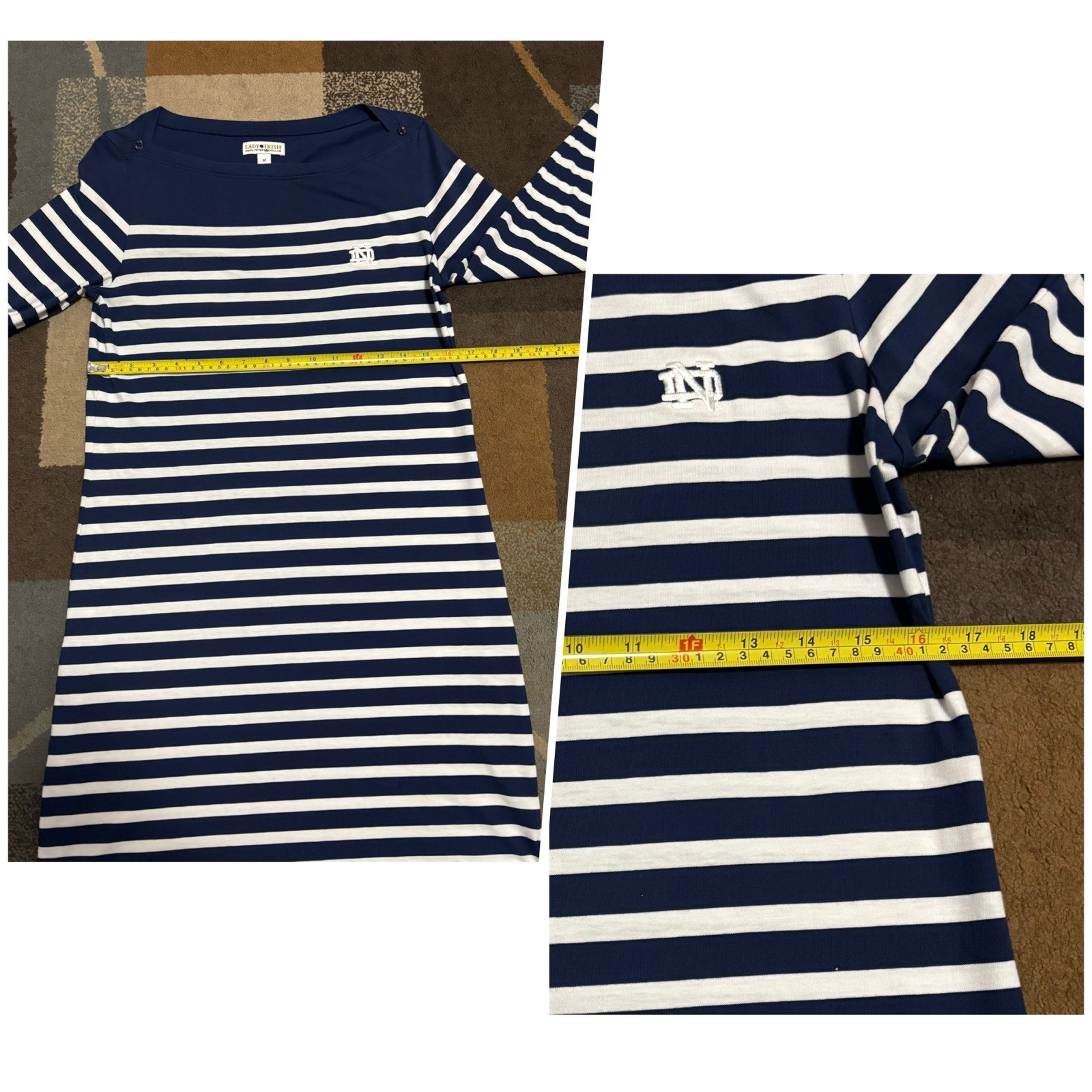 LADY IRISH Peter Millar Pima Cotton Classic Striped Navy Sweatshirt Dress Sz M.