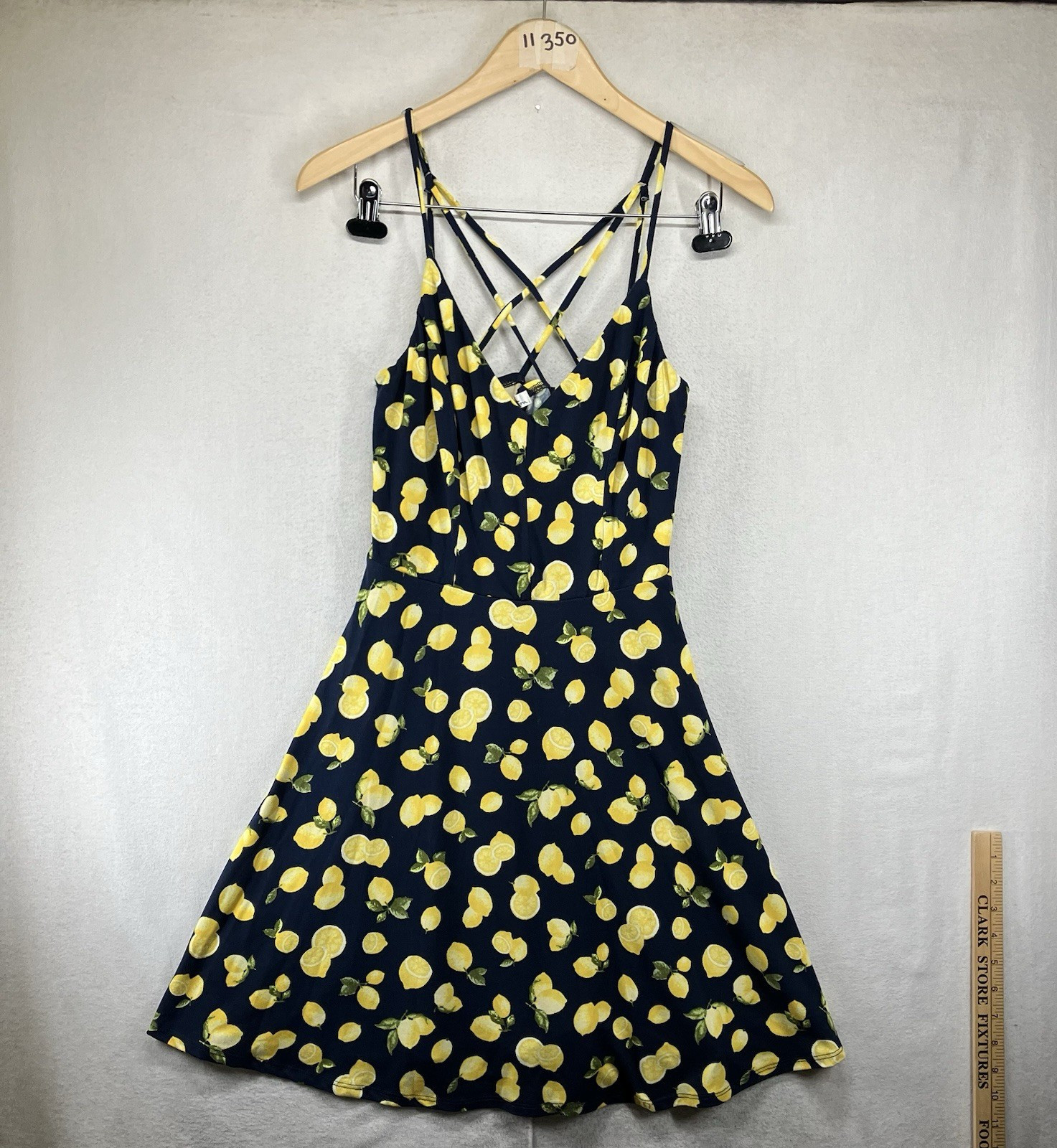 nine britton Lizzy Fit-and-Flare Brushed Knit V-Neck Adj Strappy Lemon Dress Med