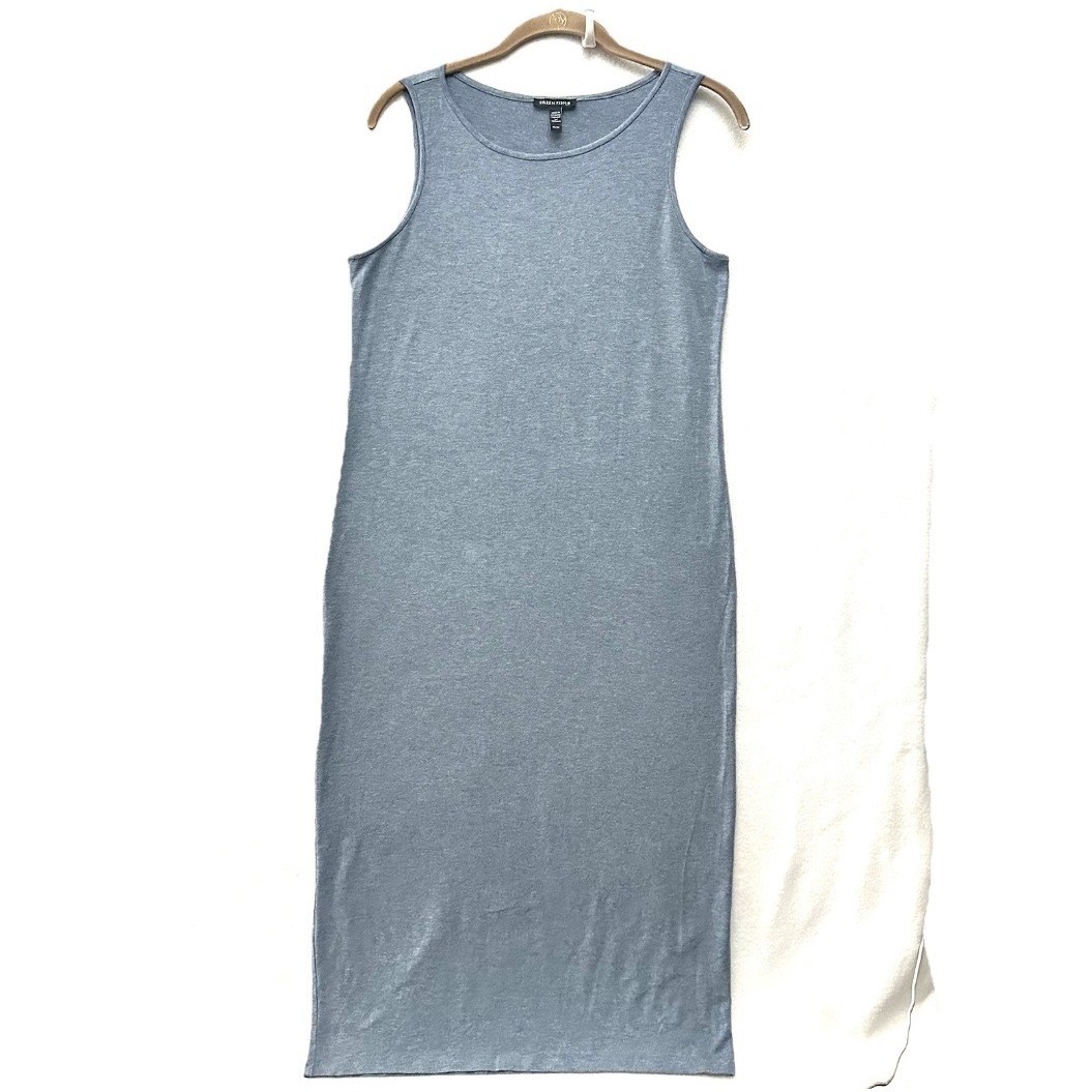 Eileen Fisher XS Blue Tencel Lyocell Stretch Jersey Sleeveless Maxi Dress