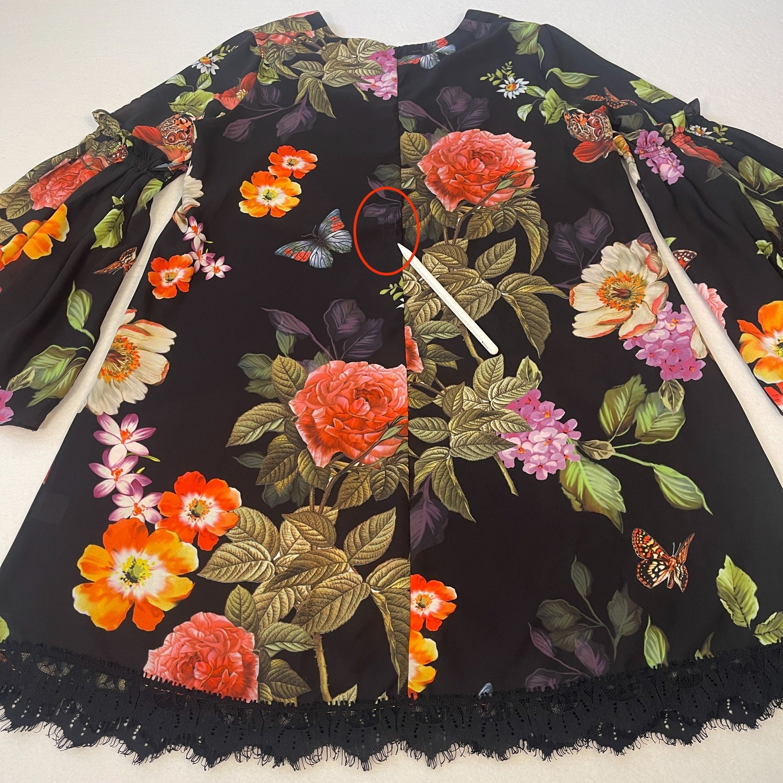 Alexia Admor Floral Butterfly Mini Dress Bell Sleeve Lace Hem Black Size S