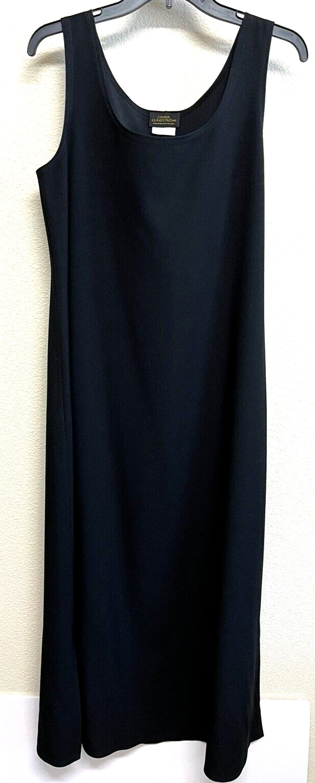 Linda Lundstrom Black Midi Dress Size 10 Sleeveless Side Slit Sheath
