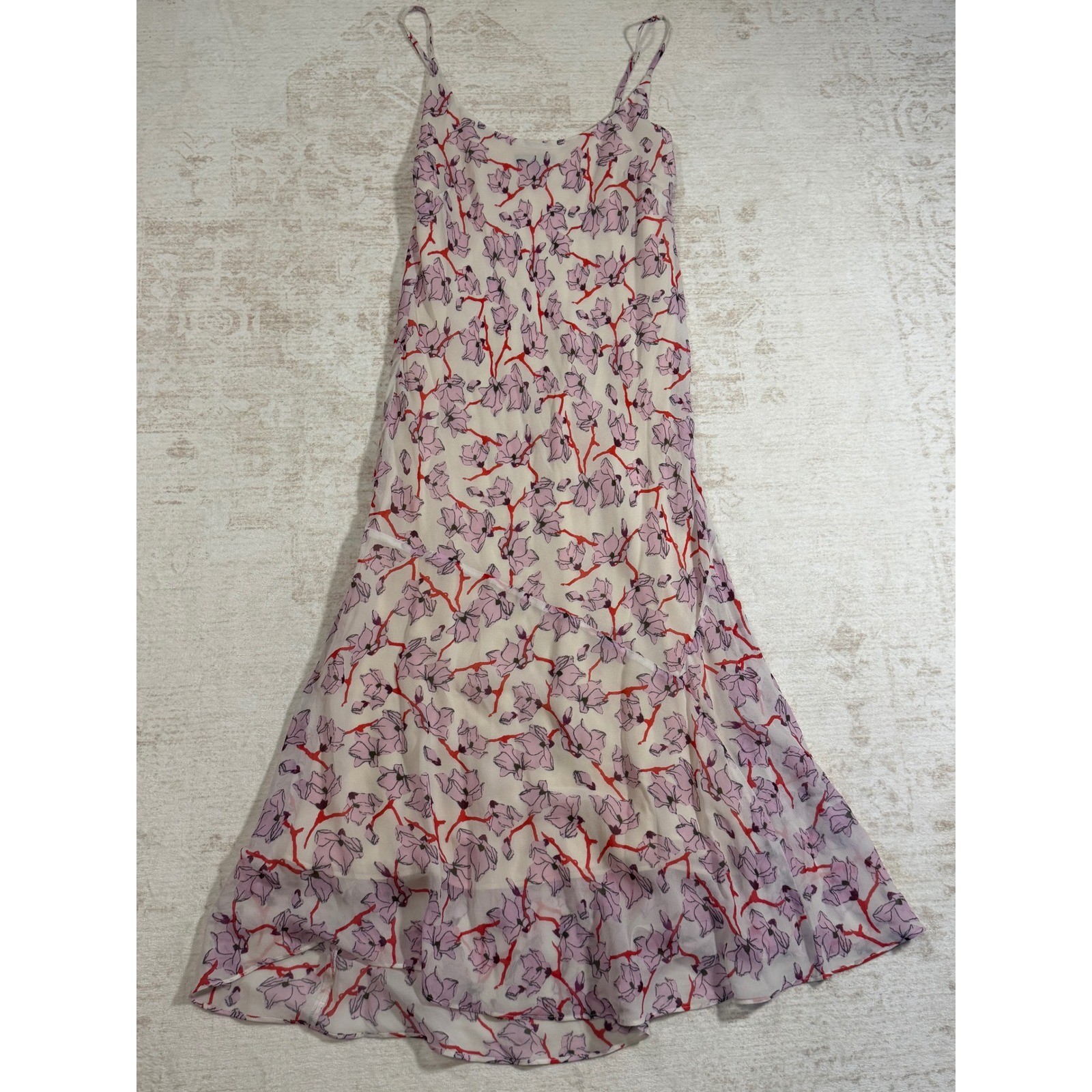 Rag & Bone Floral Midi Slip Dress Pink Purple Ivory Sleeveless Viscose Size 6