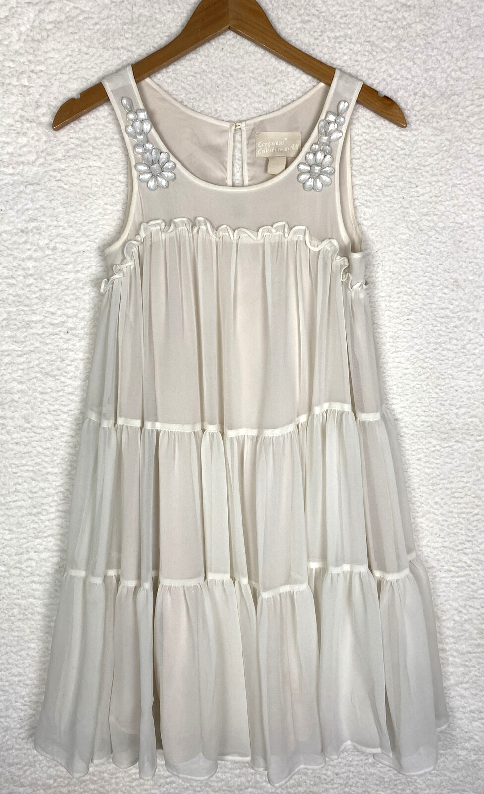Conscious by H&M Dress Womens 2 Shift Tiered Jeweled Wedding Boho Peasant Fairy