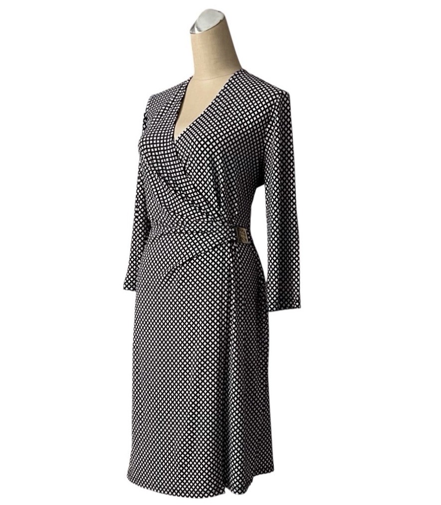 Anne Klein Faux Wrap Dress Black White Elegant Classic Women’s Large Vintage