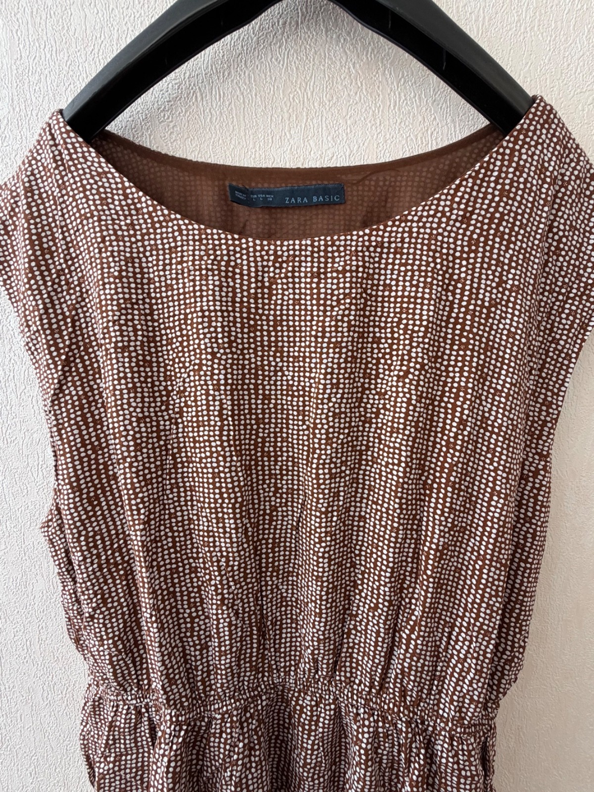 Brand New Zara Basic Brown & White Geometric Dotted Sleeveless Dress – Size L