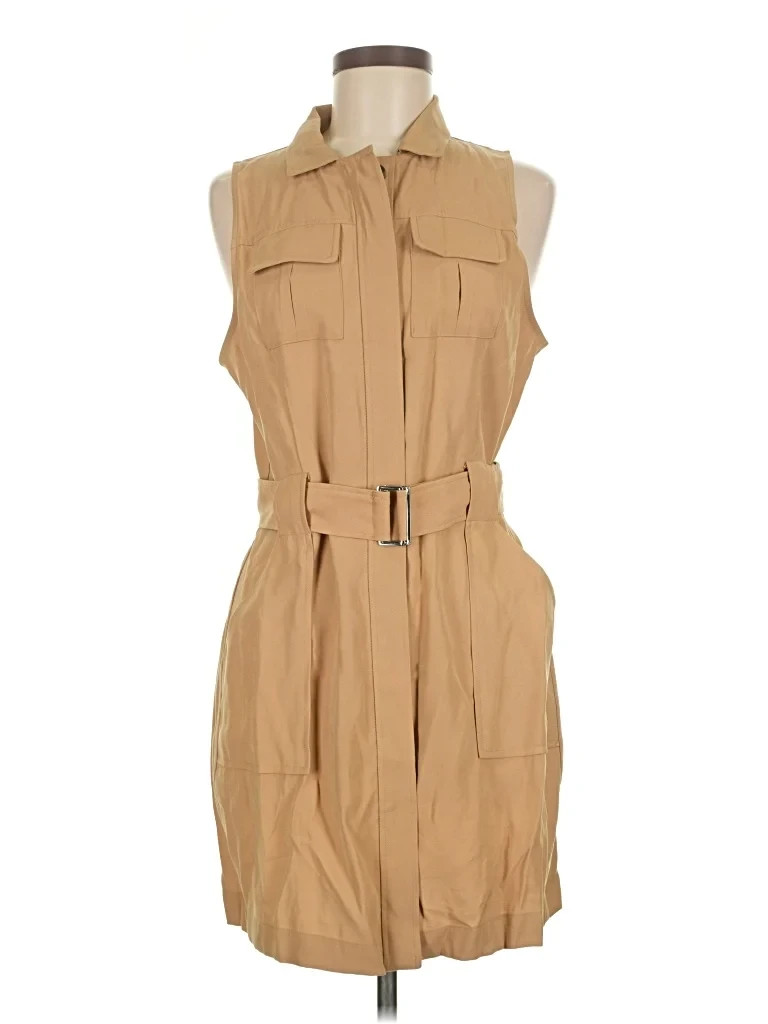 W Worthington Tan Button Front Dress With Belt And Pockets Size Large RN 93677