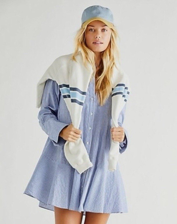 EUC!! FREE PEOPLE All For You Striped Shirt Dress w/ Slip (2 Piece Set) Size XL