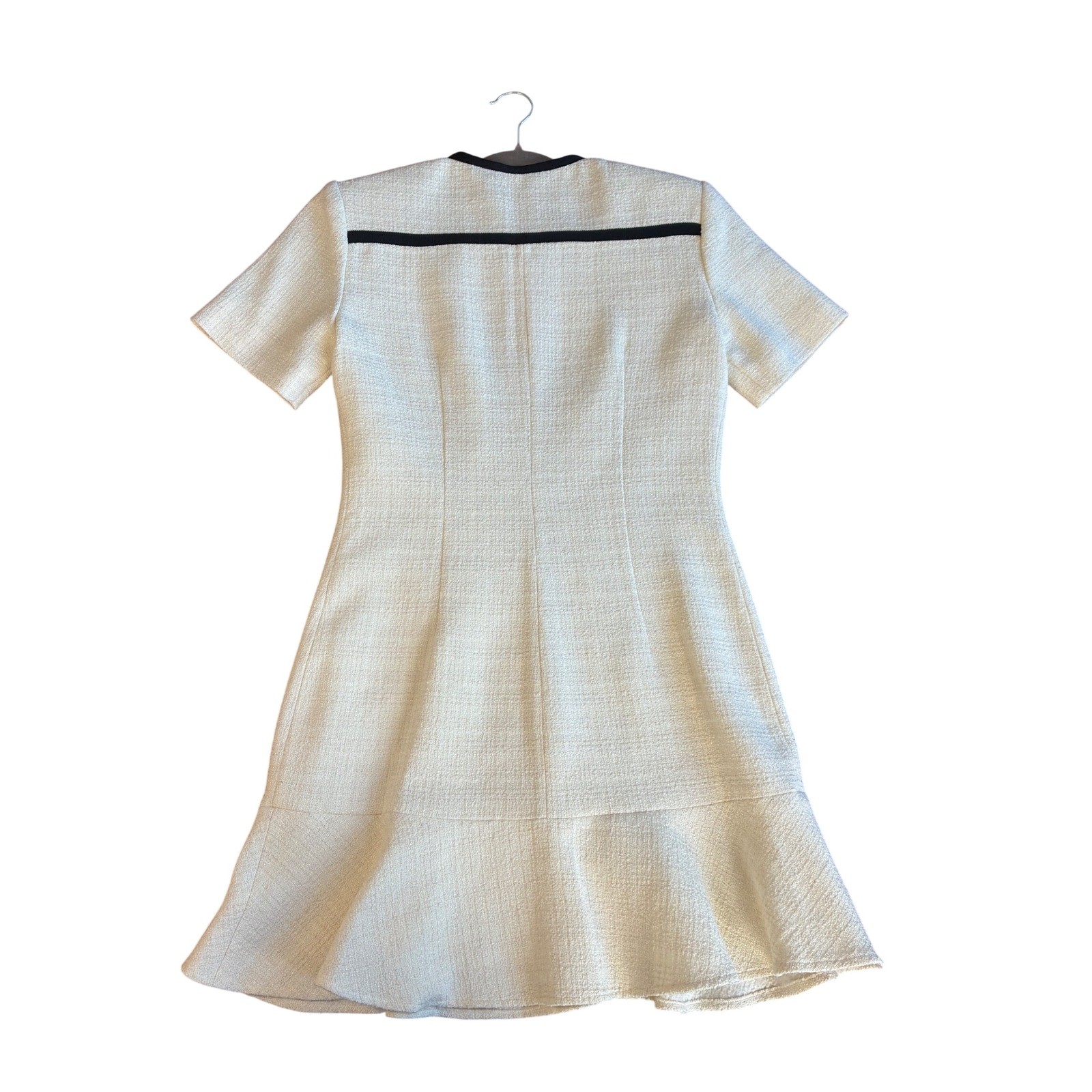 Sandro Paris Ecru Tweed Mini Dress Contrast Trim Gold Buttons SFPRO02890 Size 1