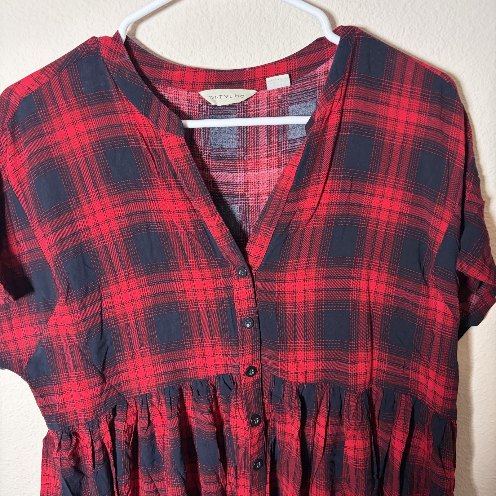 Anthropologie 11 – 1 – Tylho Dress Women’s Medium Plaid Sheath Button Casual