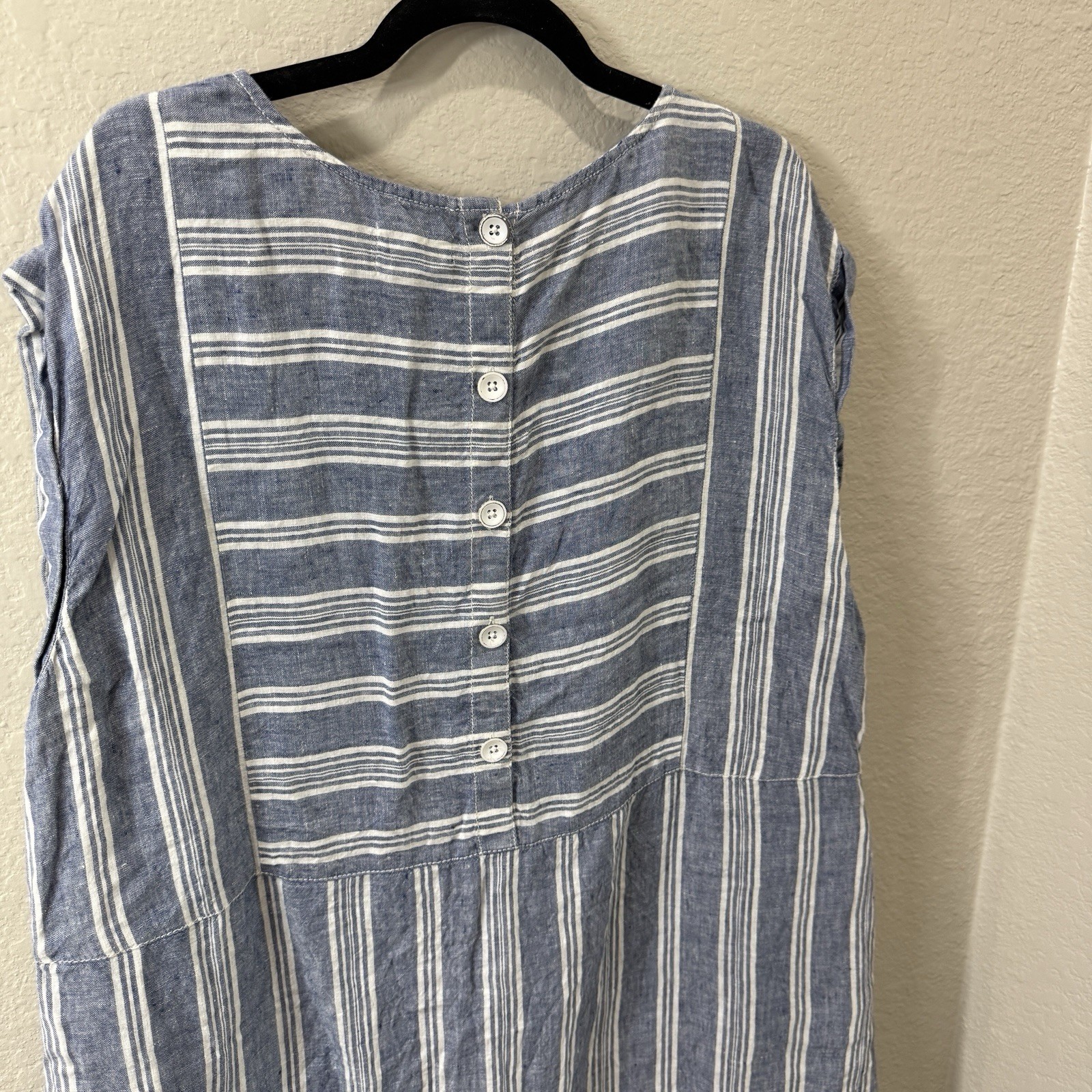 Caslon Womens Blue White Striped 100% Linen Drop Waist Dress Coastal Vacation 1X