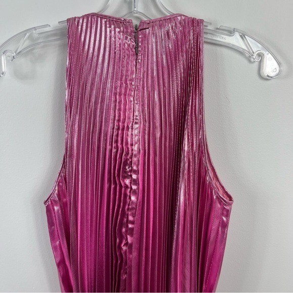 Christoper Kane Crystal Buckle Pleated Metallic Midi Dress Size 6 NWT Pink