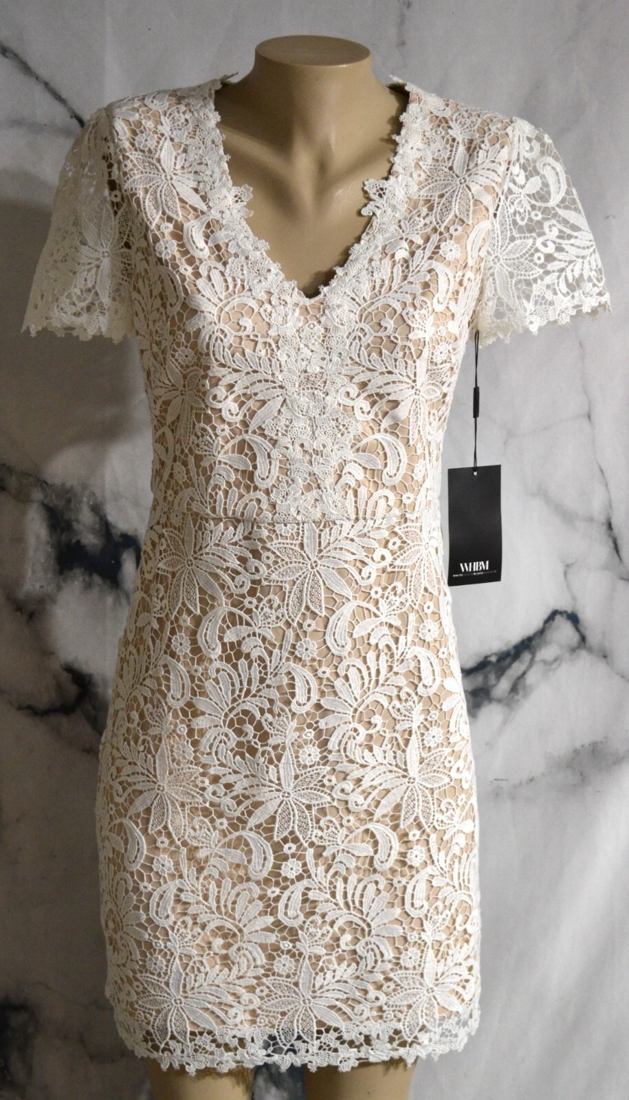 WHITE HOUSE BLACK MARKET NEW NWT Ecru Short Sleeve V Neck Lace Sheath Dress 2