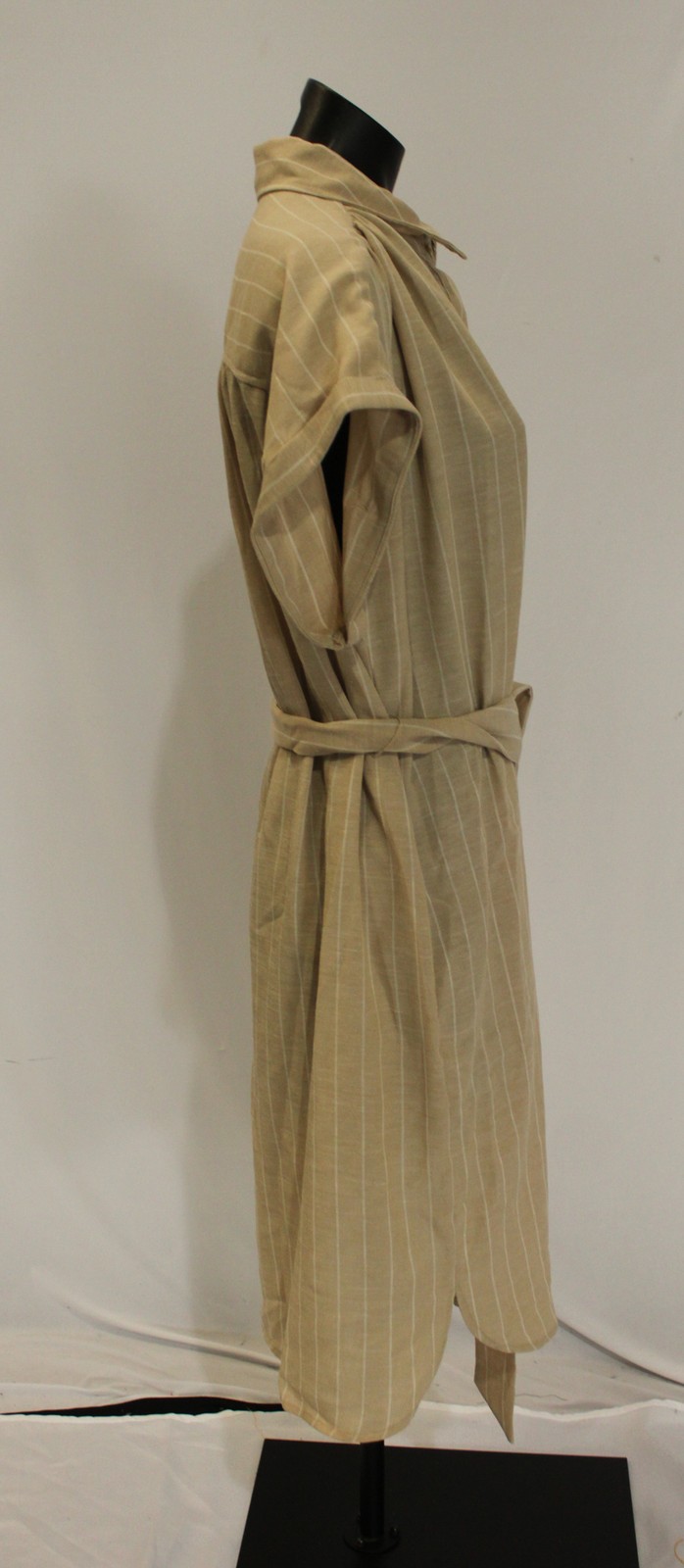 Nine West Women’s Tie Waist Midi Button-Up Shirt Dress CN6 Khaki Large NWT