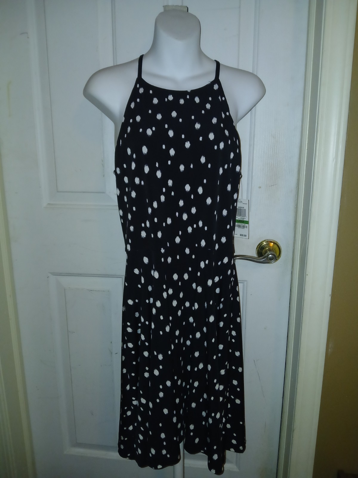 NWT Bar III Polka Dot Dress Stretchy Knee Length Sleeveless Large Spring Summer