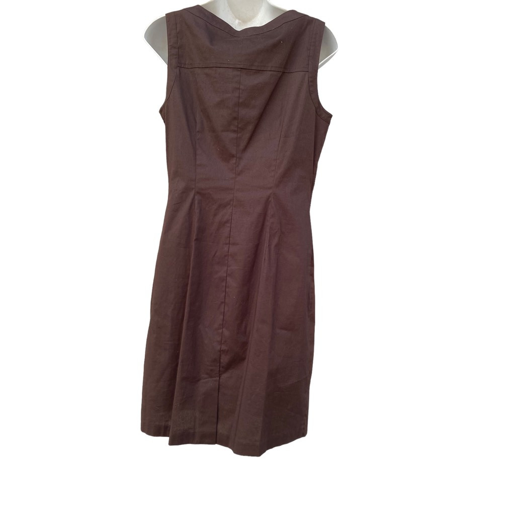 Peter Martin Womens Shift Dress Brown Stretch Jewel Neck Button Buckle 4 New