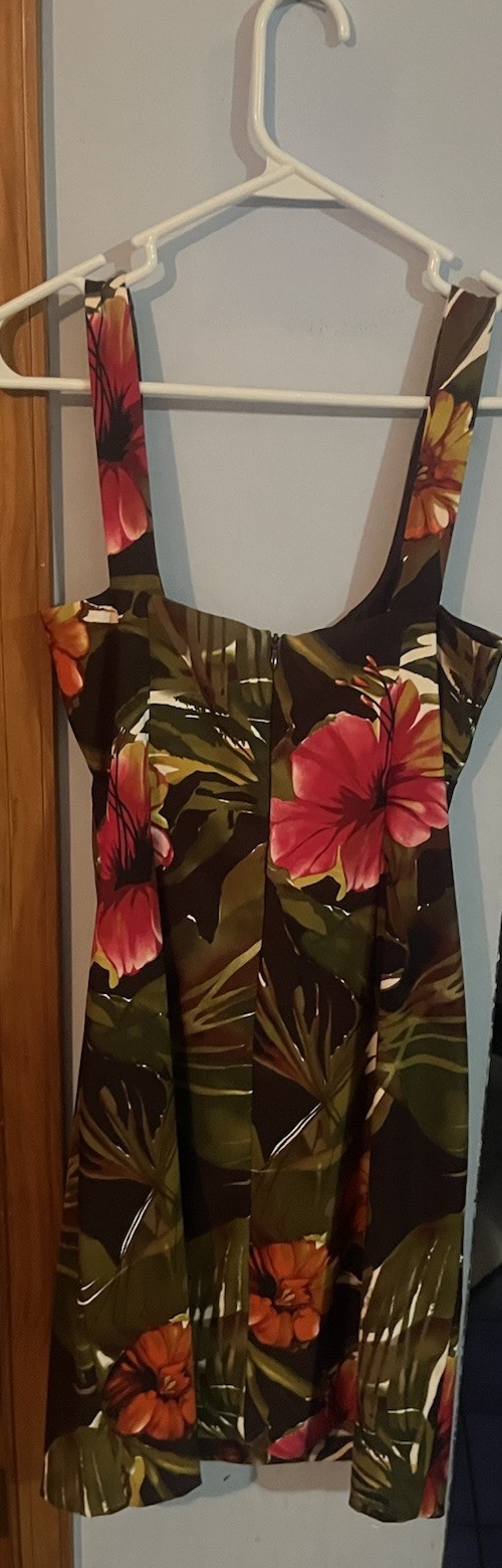 Connected Apparel Tropical Floral Dress Women 8 Brown Pink Resort Aloha Vacation