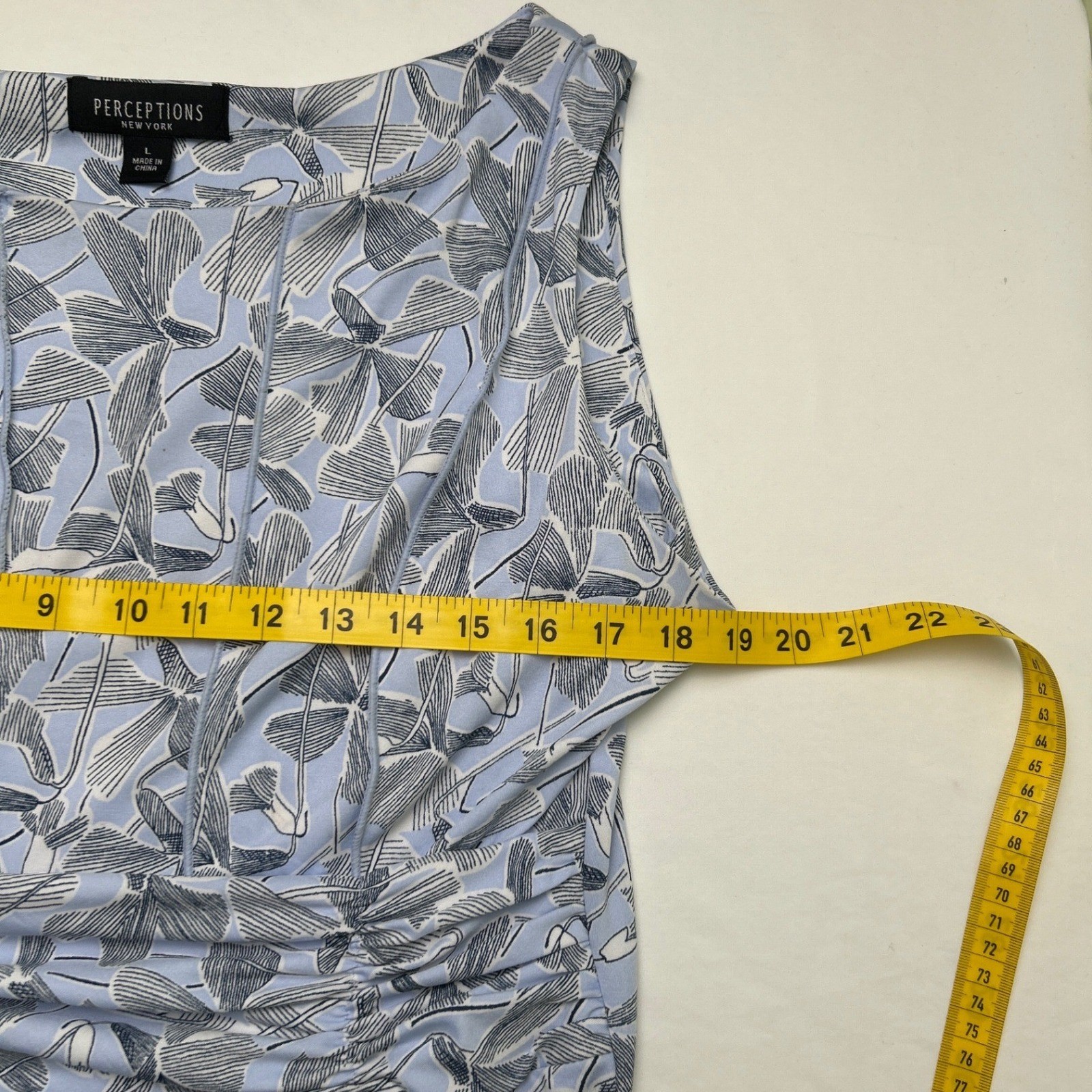 Perceptions Womens Floral Ginkgo Leaf Empire Waist Midi Dress Size L Blue Party