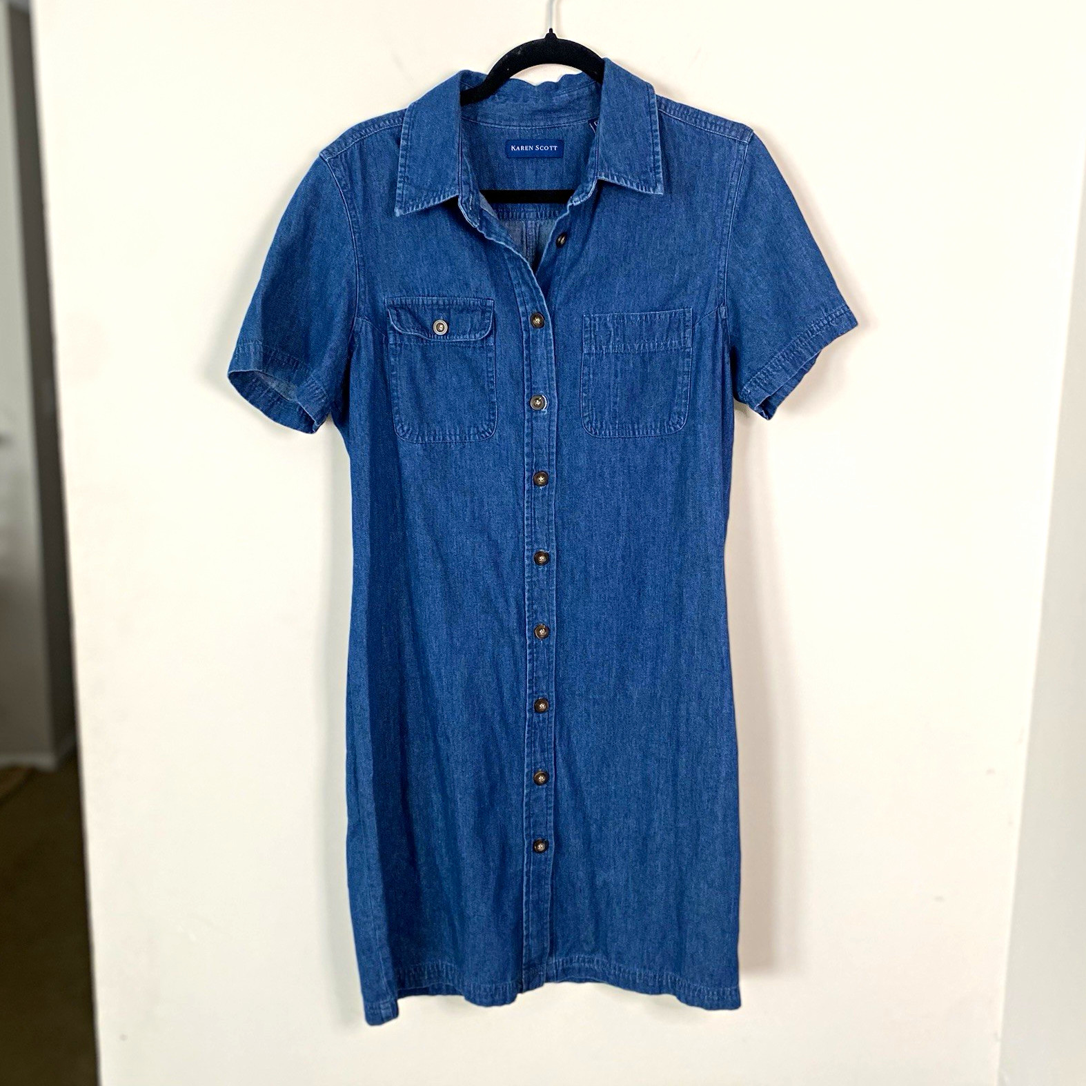 Karen Scott Blue Denim Shirt Dress M 100% Cotton