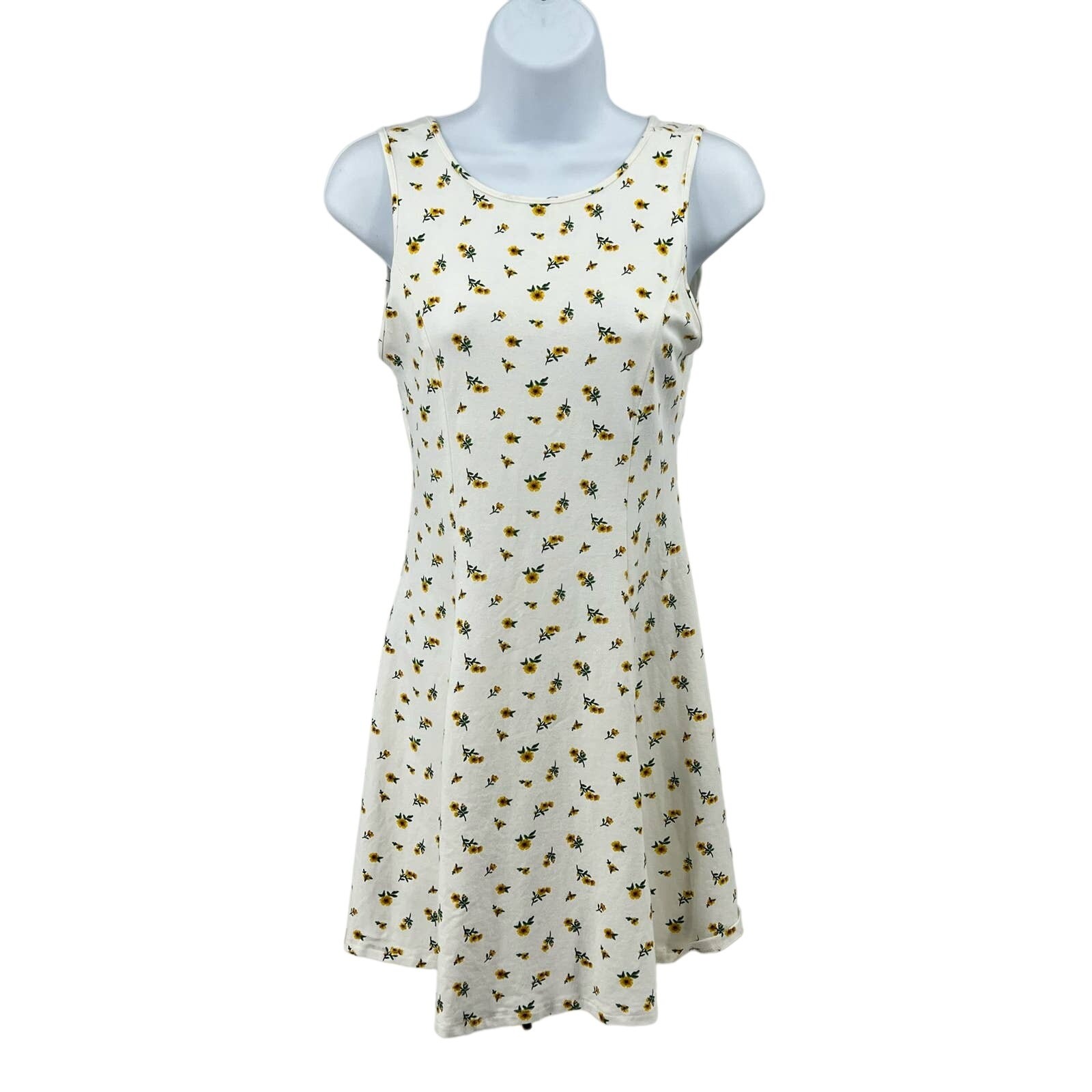 Forever 21 Women’s Sleeveless Sunflower Dress M White Yellow Green Summer Mini
