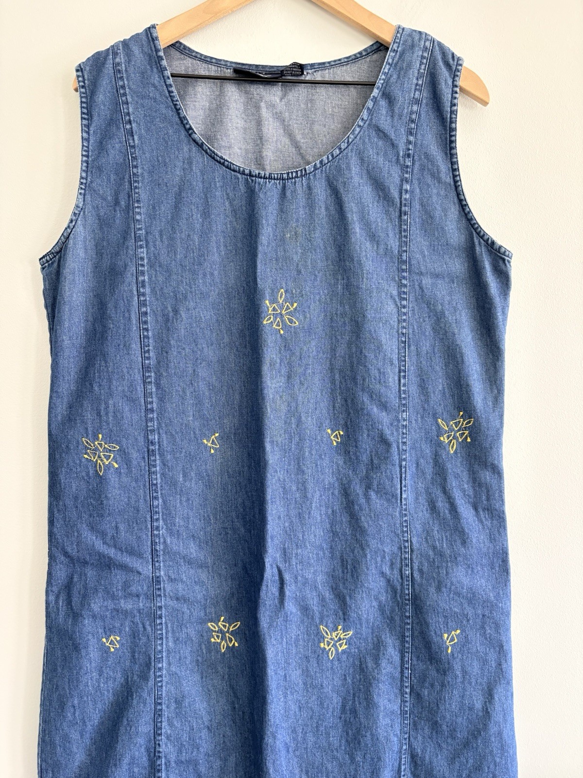 My Choice Yellow Embroidered Denim Sleeveless Dress Womens 1X Vintage